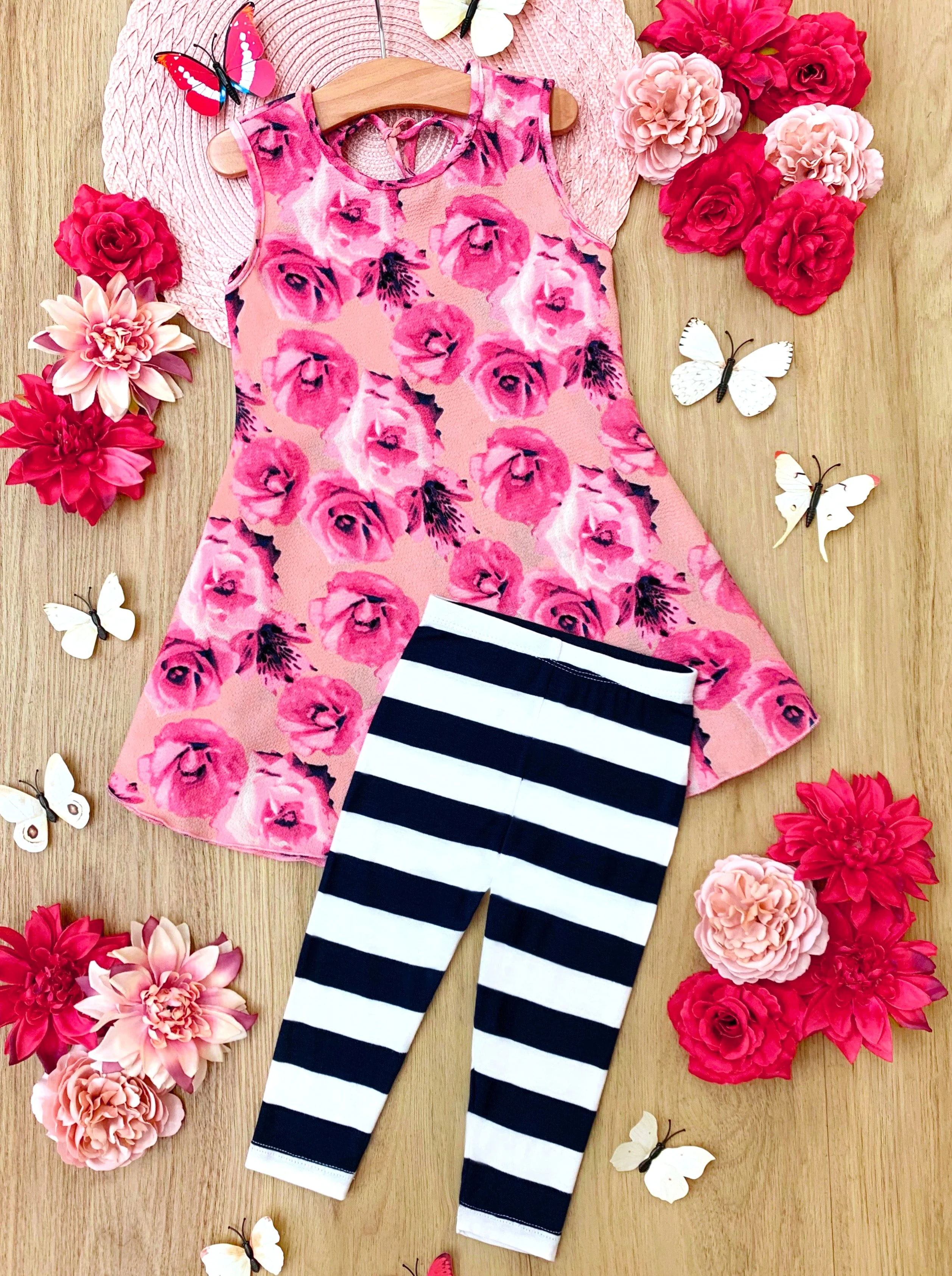 Fancy Floral Tunic and Striped Legging Set - Image 3
