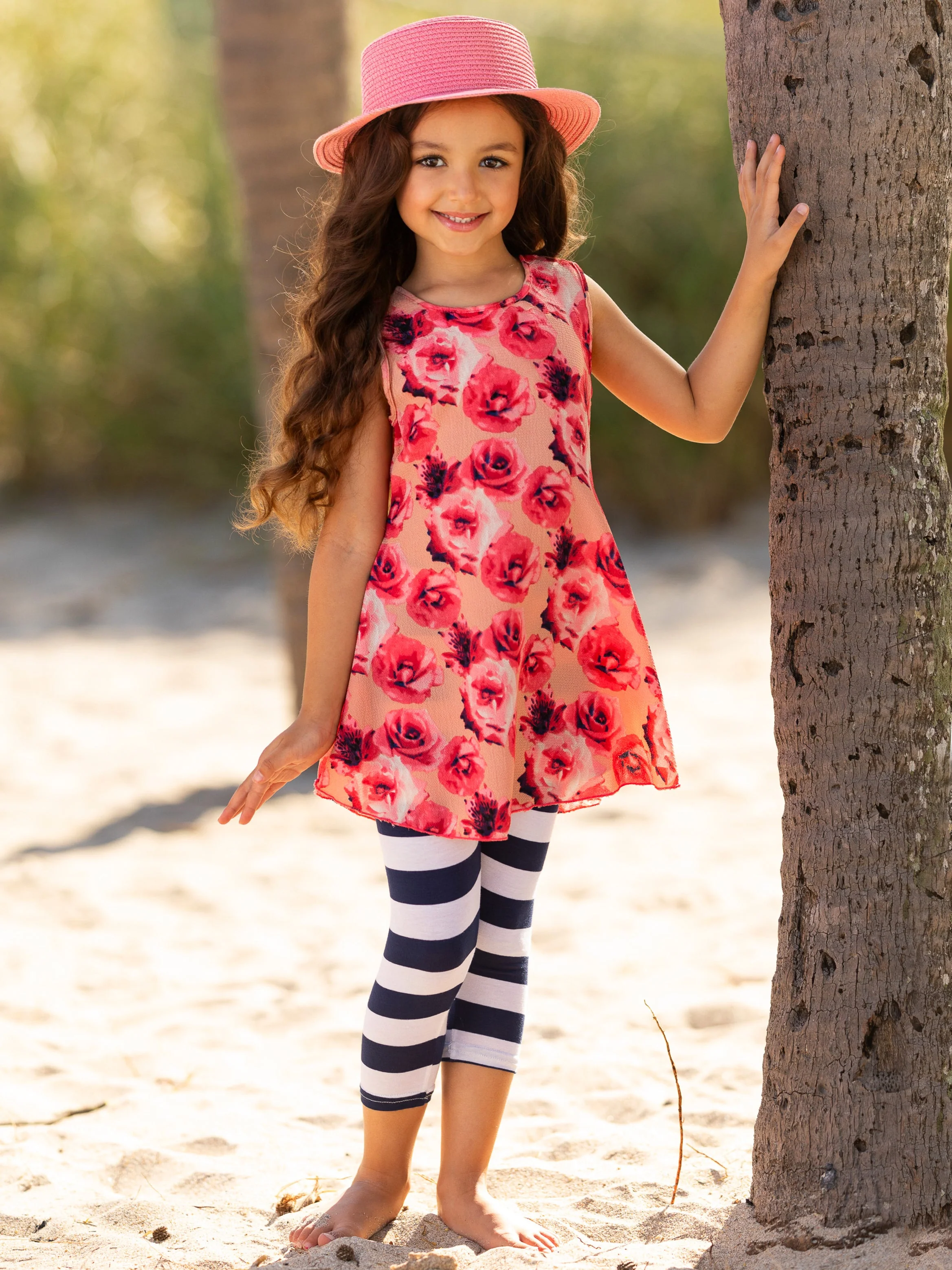 Fancy Floral Tunic and Striped Legging Set - Image 4