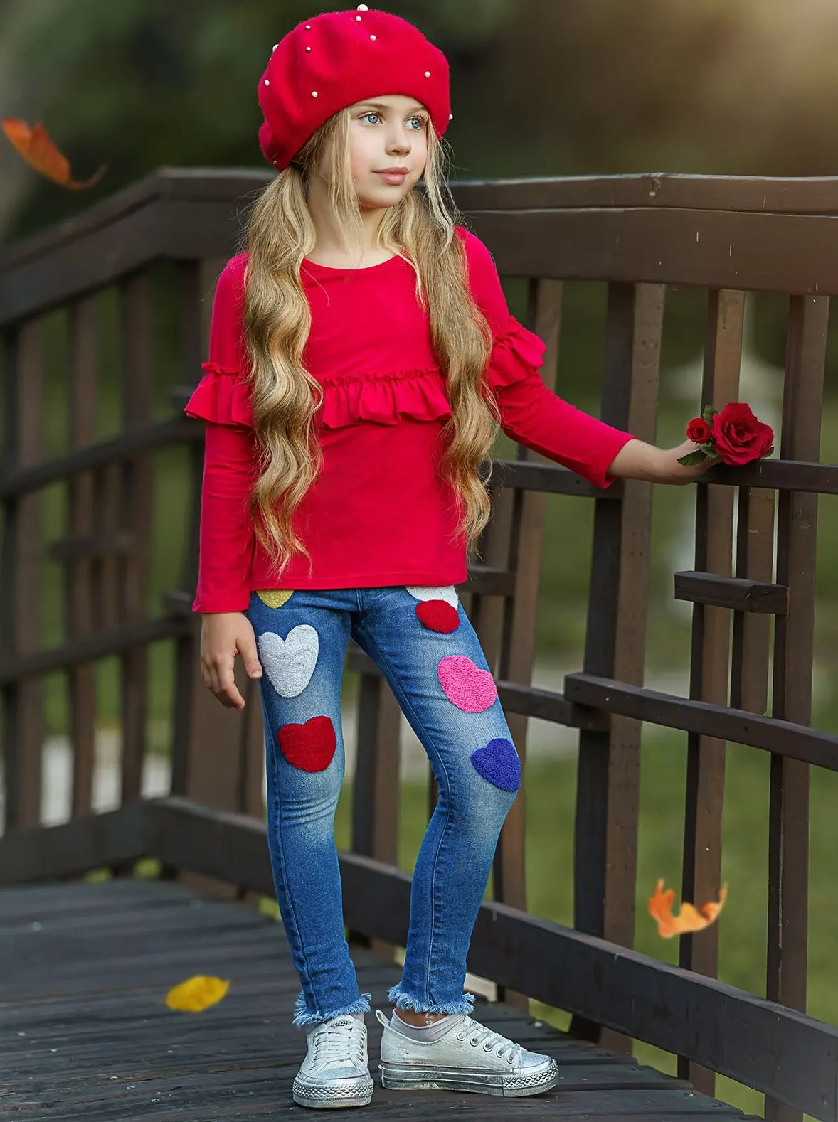 Girls Got Enough Love Denim Jeans with Frayed Hem - Image 2