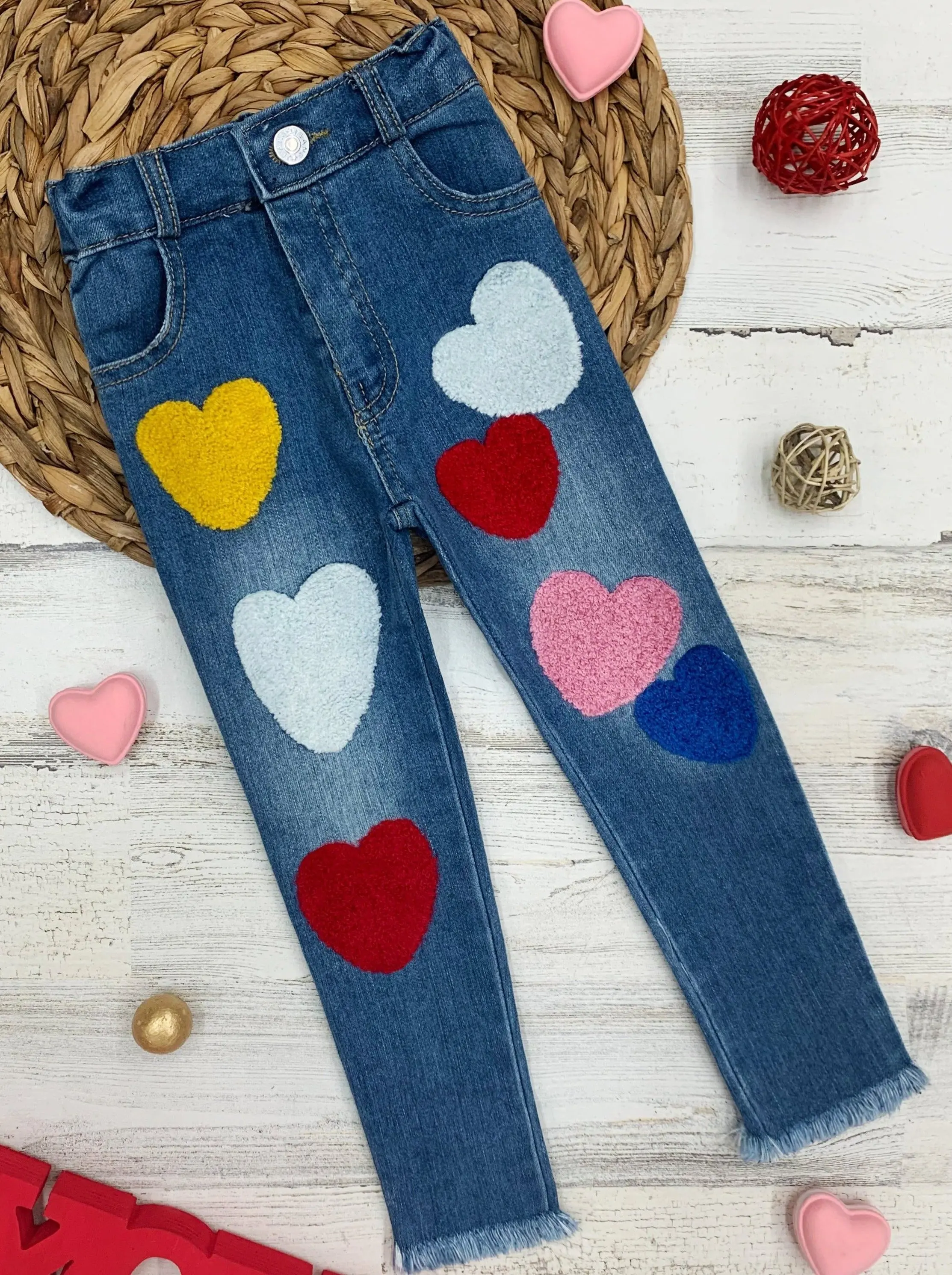 Girls Got Enough Love Denim Jeans with Frayed Hem - Image 3