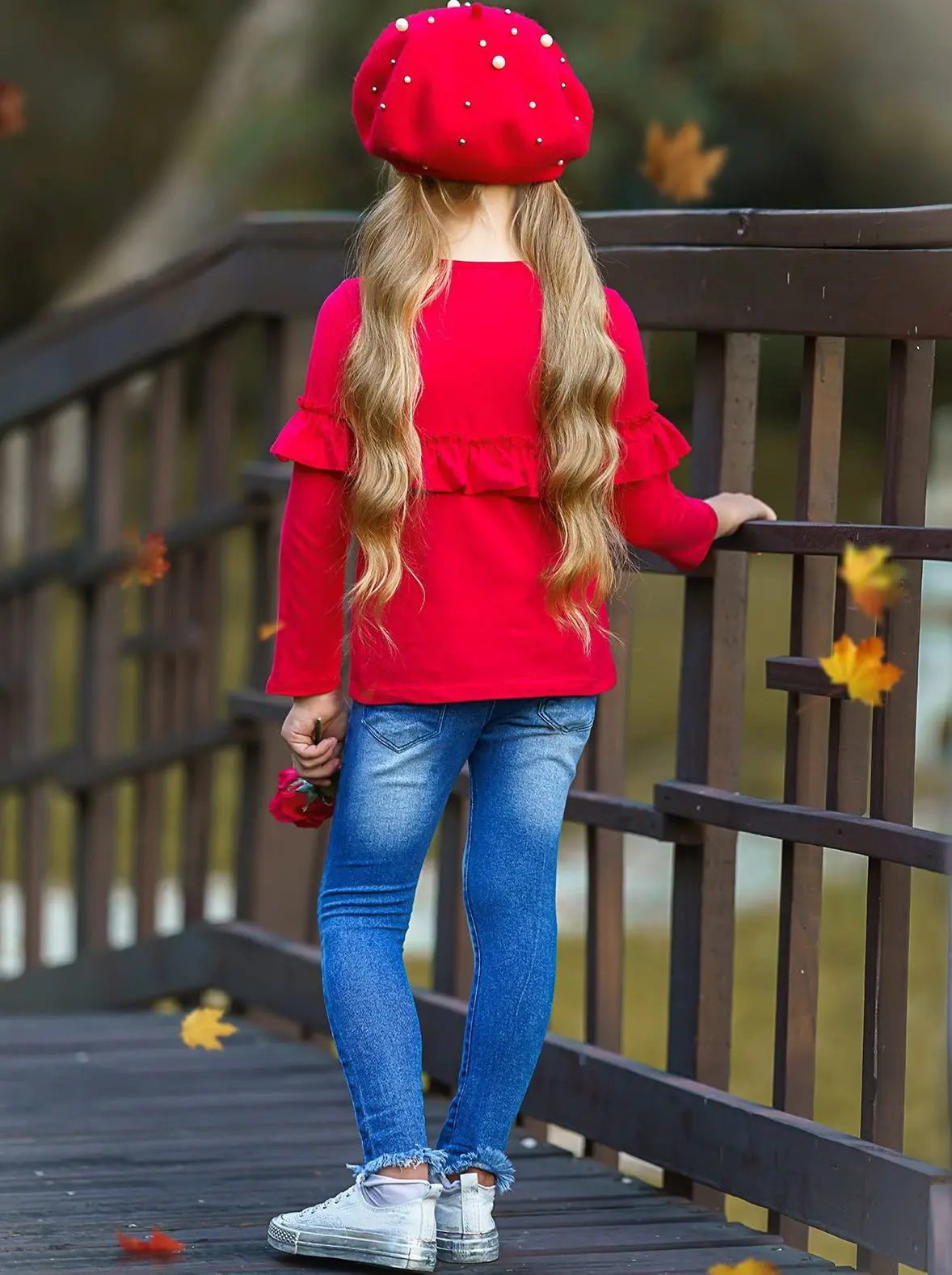 Girls Got Enough Love Denim Jeans with Frayed Hem - Image 5