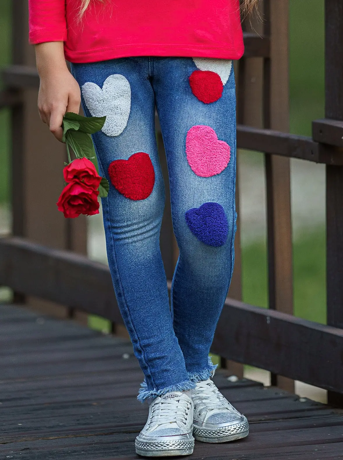Girls Got Enough Love Denim Jeans with Frayed Hem - Image 6