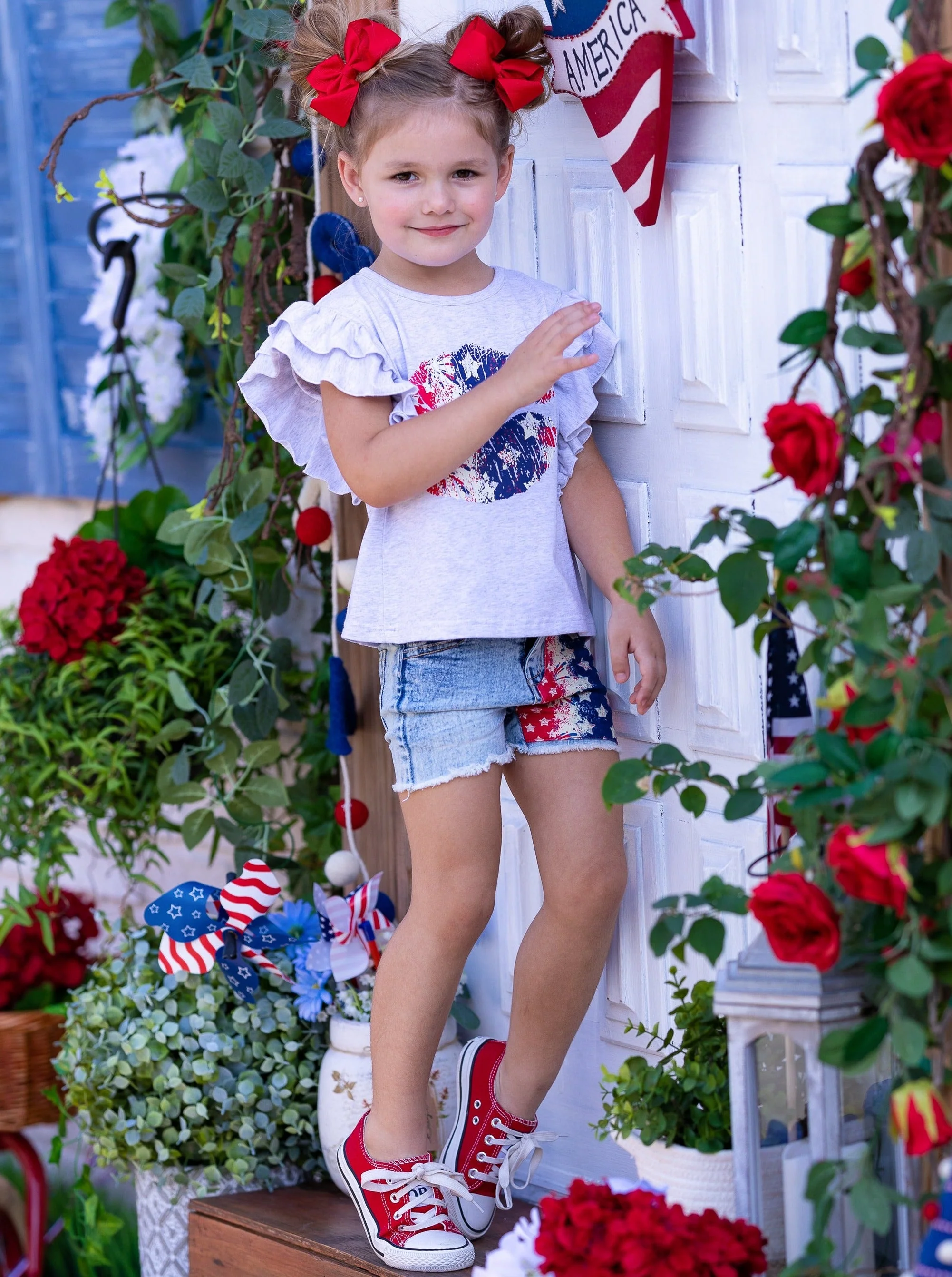 Liberty Kisses Flutter Top and Patched Denim Short Set - Image 2