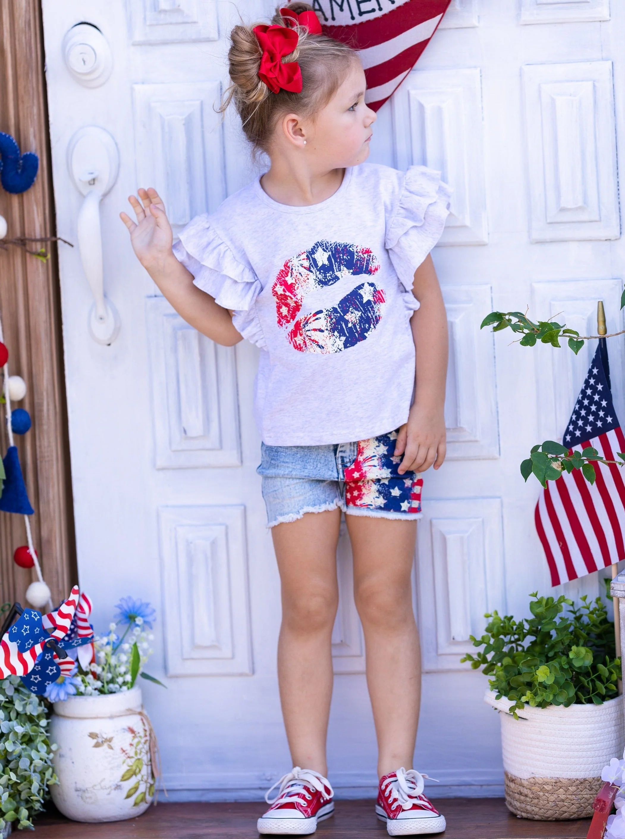 Liberty Kisses Flutter Top and Patched Denim Short Set - Image 4