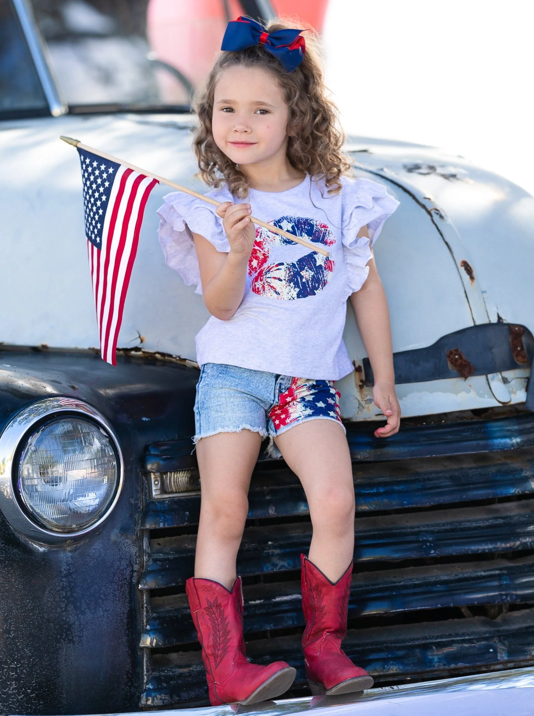 Liberty Kisses Flutter Top and Patched Denim Short Set - Image 5