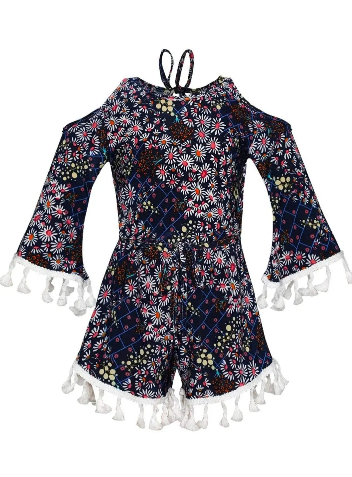 Wild Flower Drawstring Tasseled Romper - Image 3