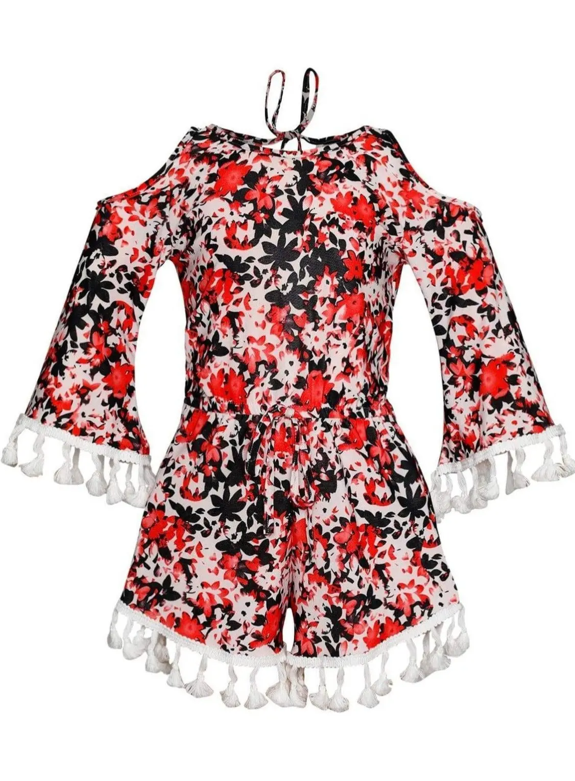 Wild Flower Drawstring Tasseled Romper - Image 4
