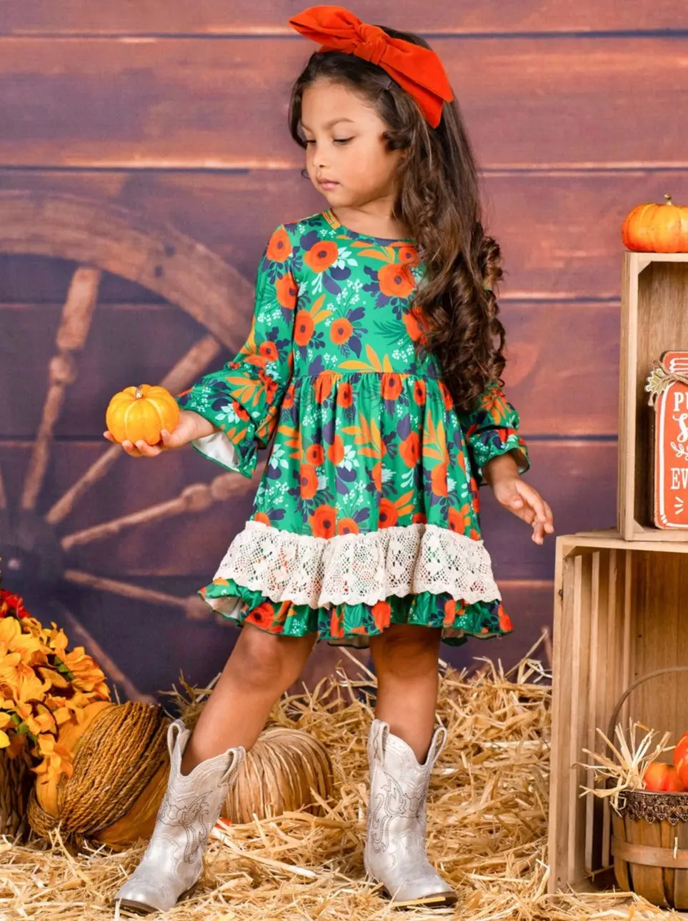 Girls Floral Crochet Ruffled Dress - Image 3