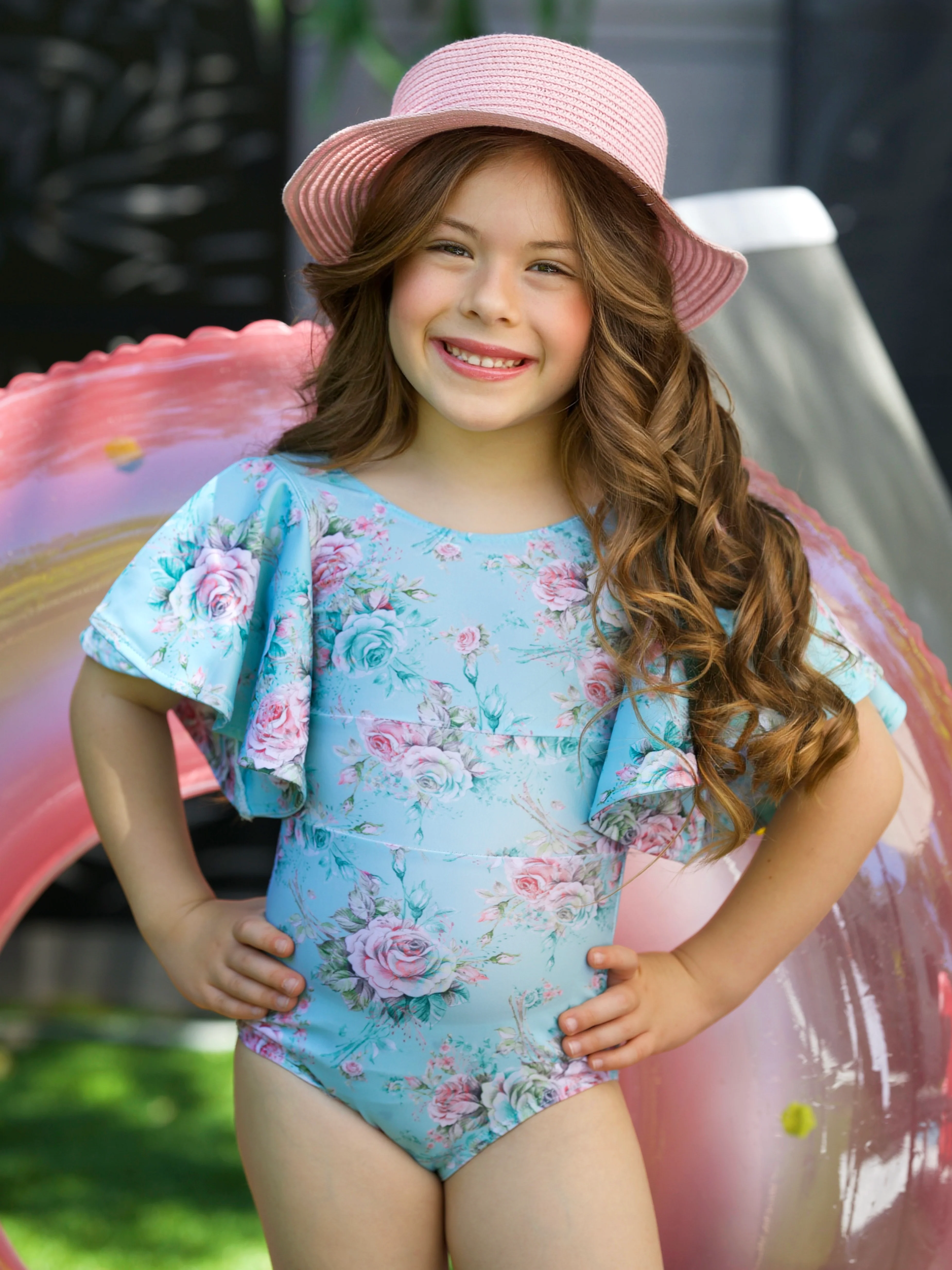 Petal Splash Flare Sleeve One Piece Swimsuit - Image 3