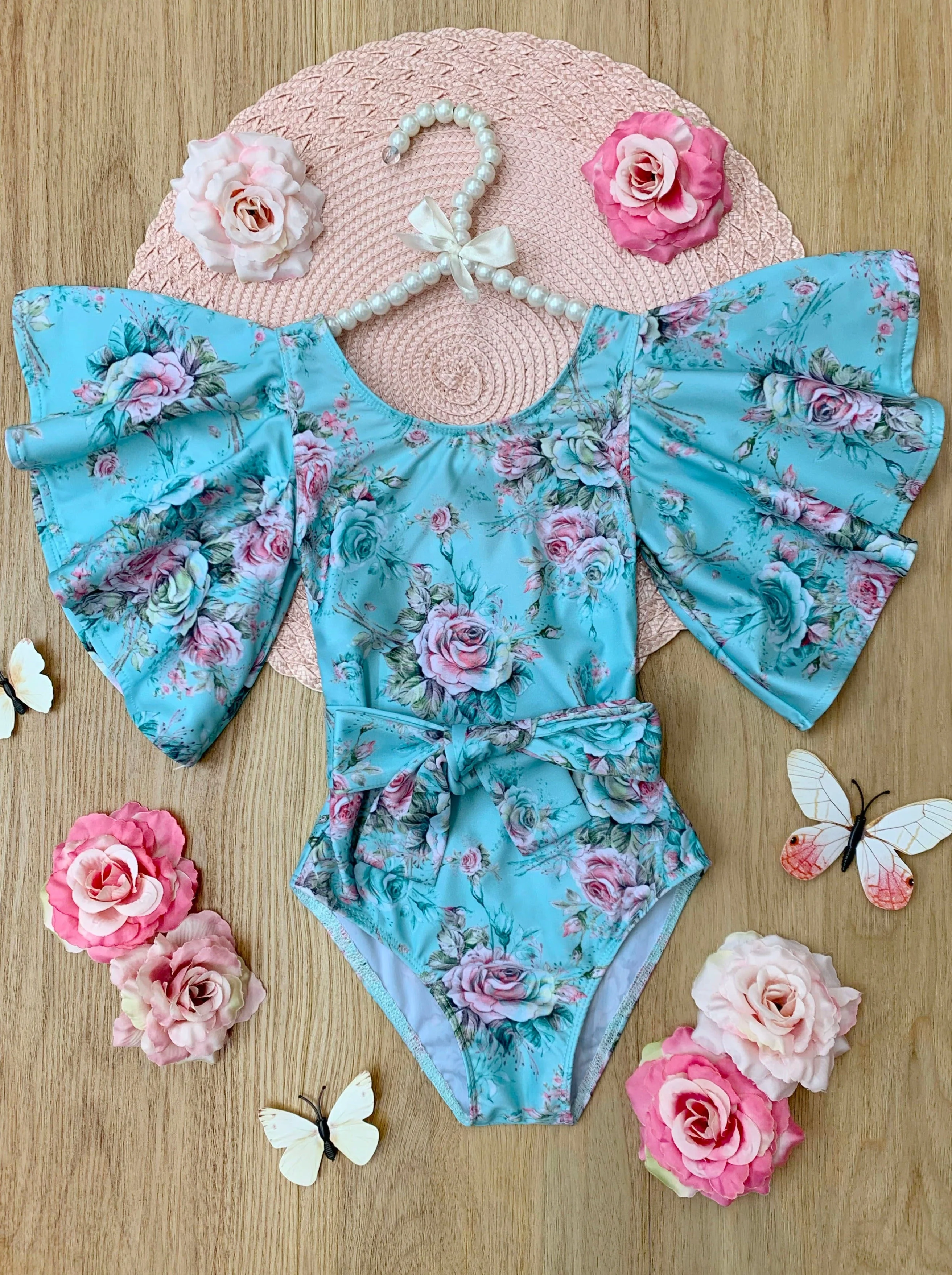 Petal Splash Flare Sleeve One Piece Swimsuit - Image 4