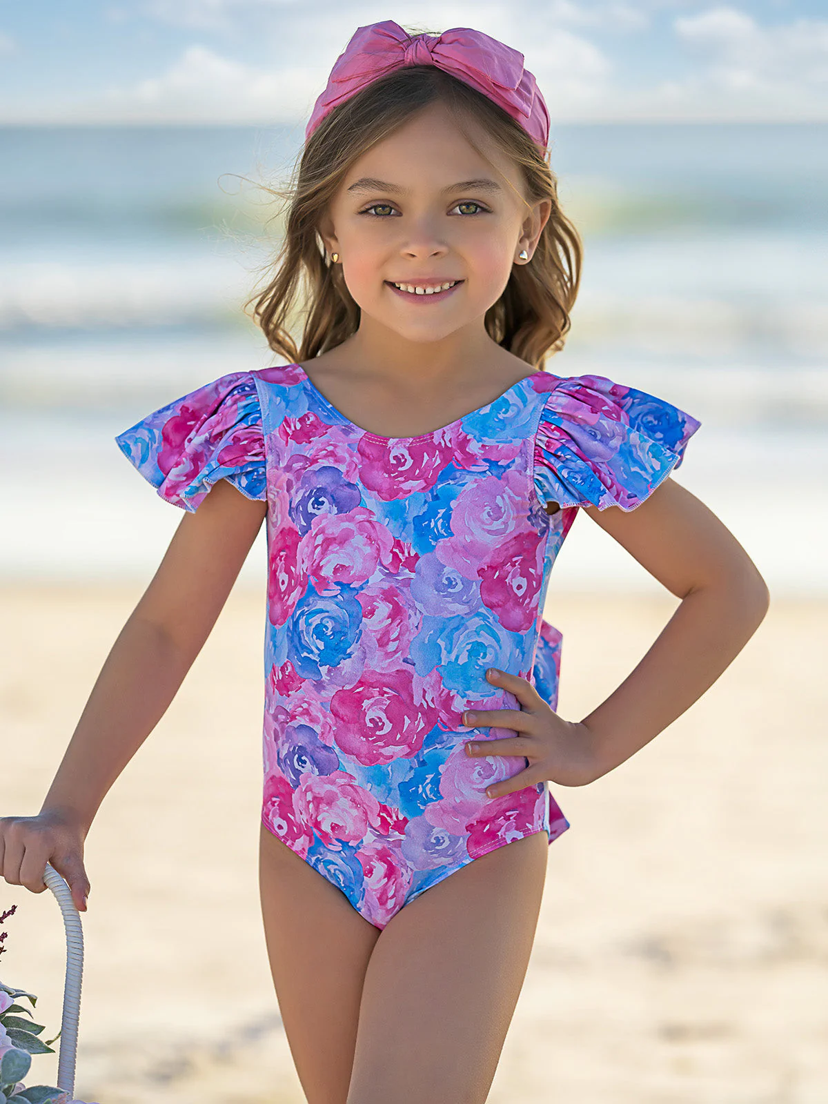 Pastel Petals Flutter Sleeve One Piece Swimsuit - Image 2