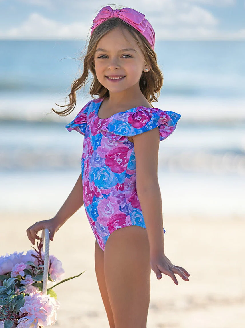 Pastel Petals Flutter Sleeve One Piece Swimsuit - Image 4