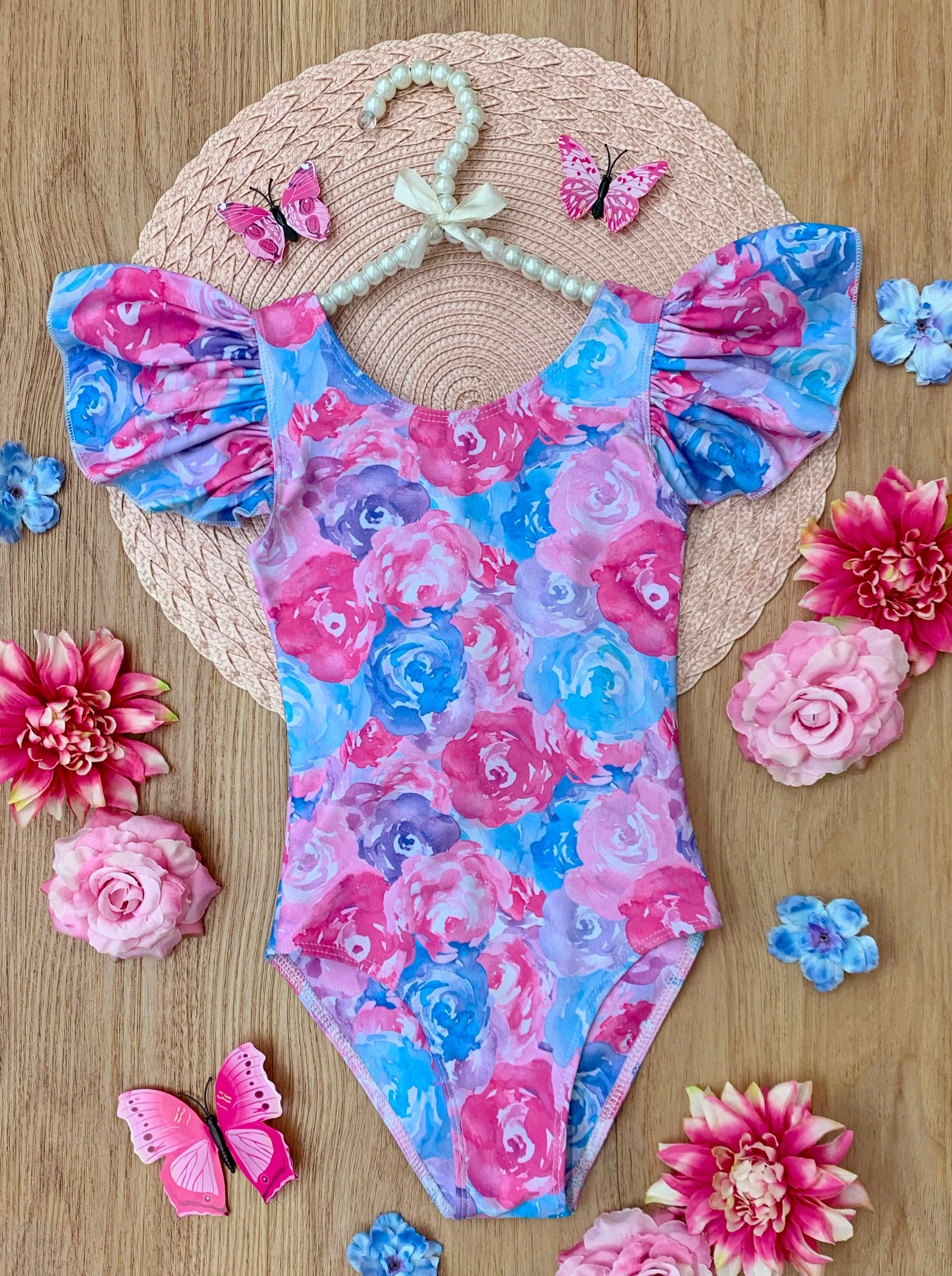 Pastel Petals Flutter Sleeve One Piece Swimsuit - Image 5