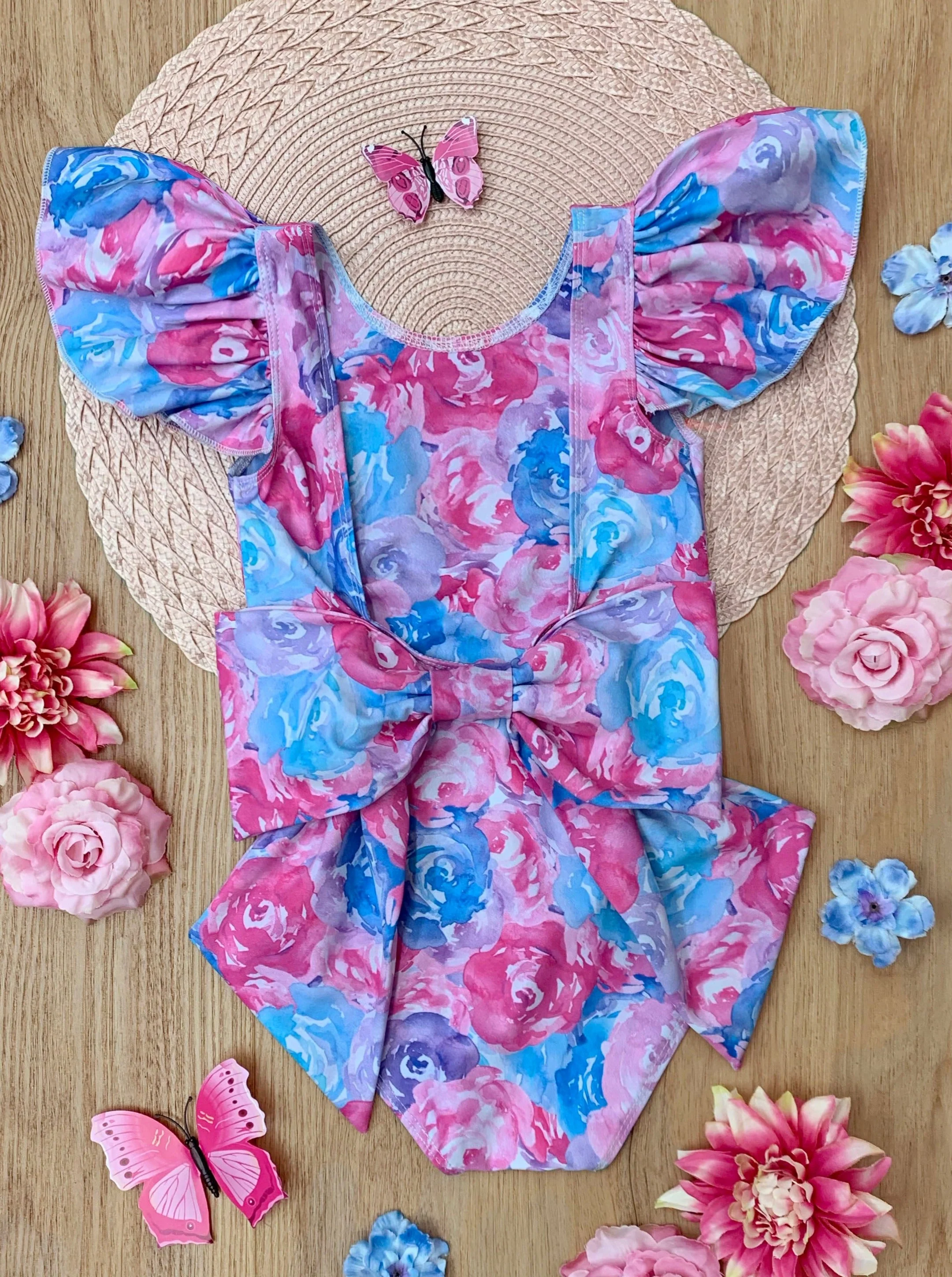 Pastel Petals Flutter Sleeve One Piece Swimsuit - Image 6