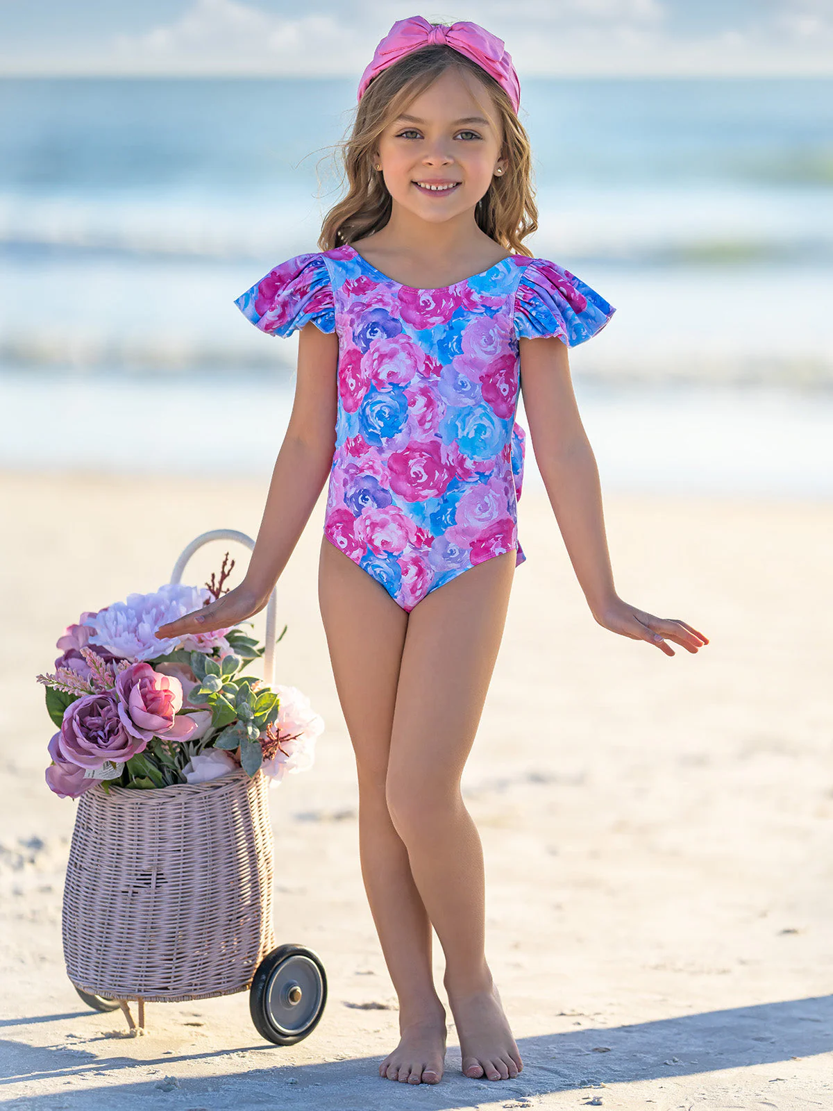 Pastel Petals Flutter Sleeve One Piece Swimsuit - Image 7