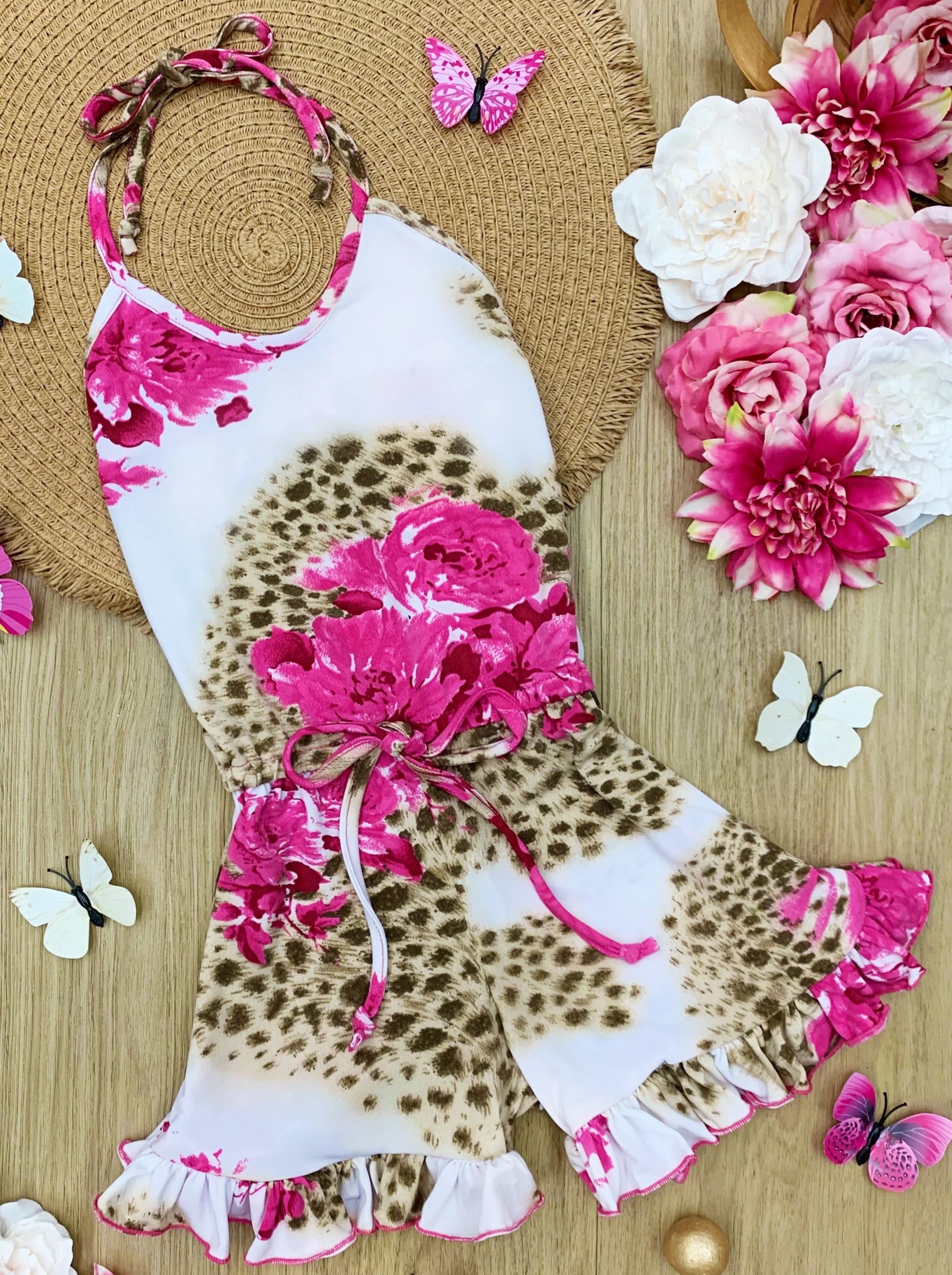 Wild Flower Drawstring Ruffled Hem Romper - Image 2