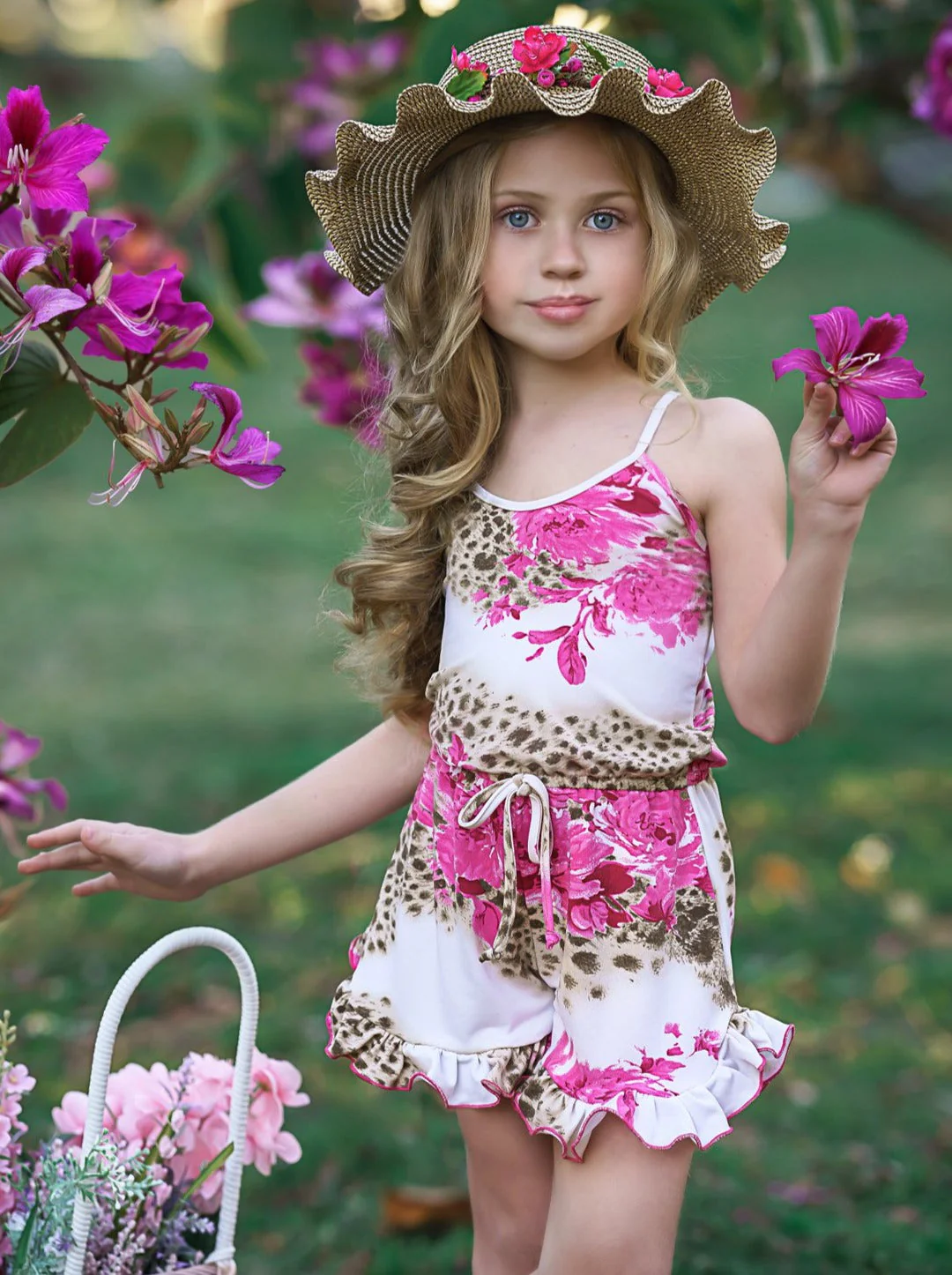 Wild Flower Drawstring Ruffled Hem Romper - Image 3