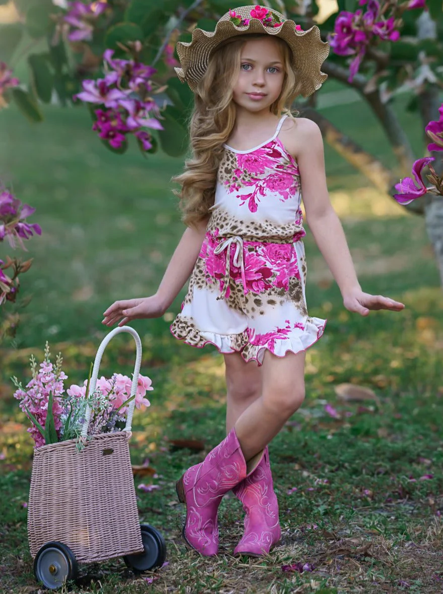 Wild Flower Drawstring Ruffled Hem Romper - Image 4