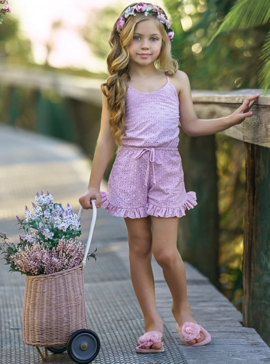 Eyelet Angel Drawstring Ruffle Romper - Image 2