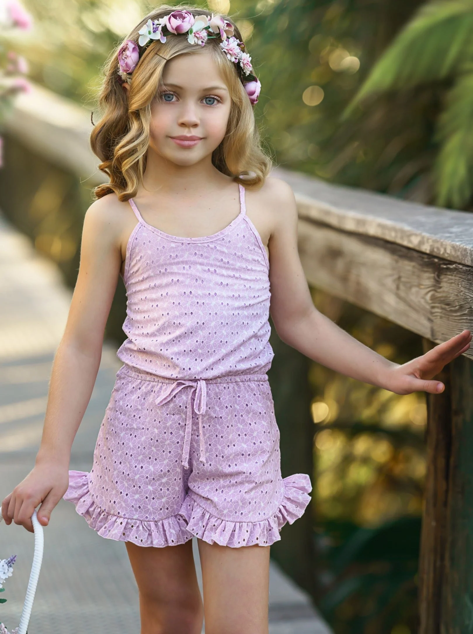 Eyelet Angel Drawstring Ruffle Romper - Image 3