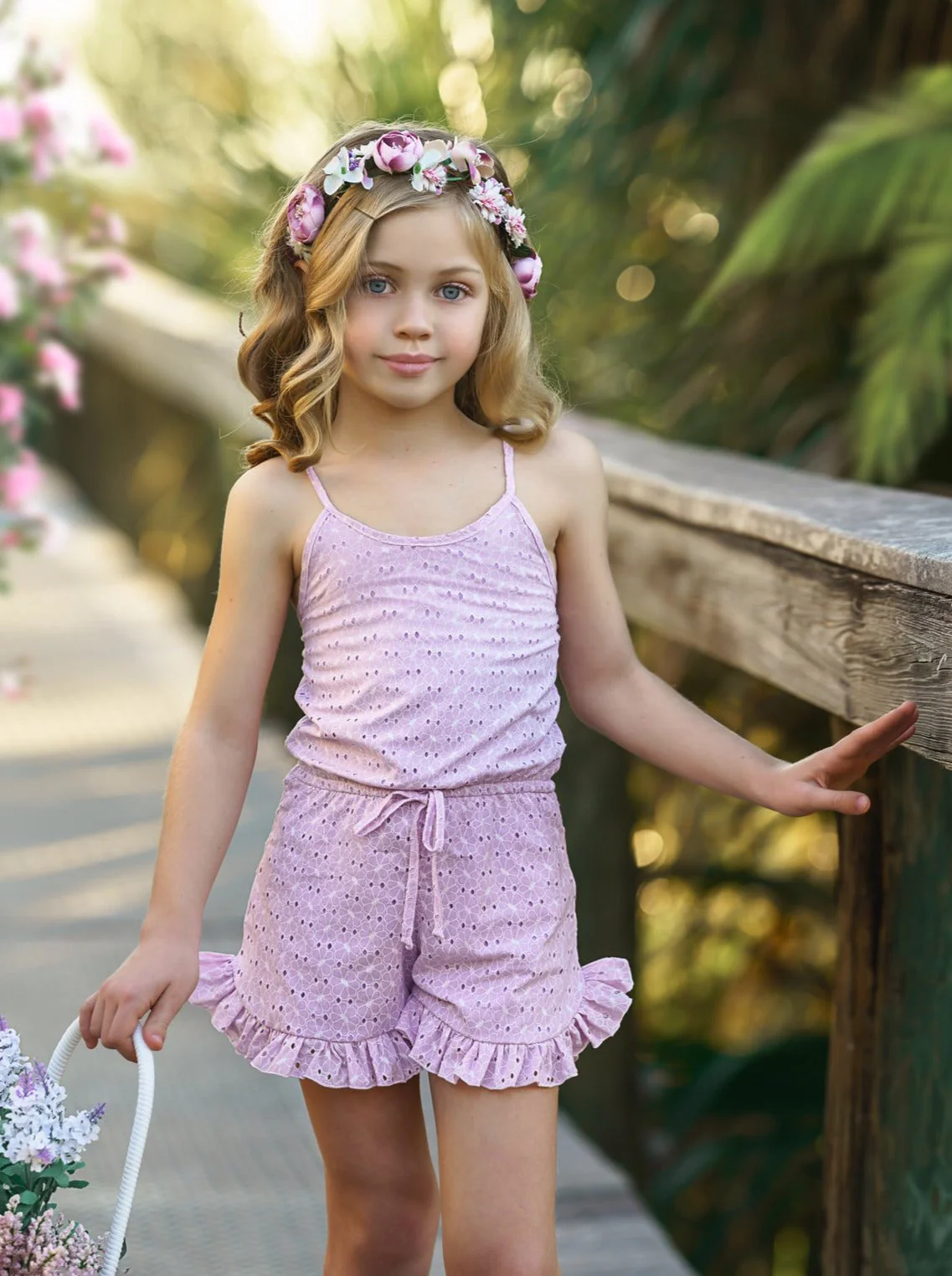 Eyelet Angel Drawstring Ruffle Romper - Image 4