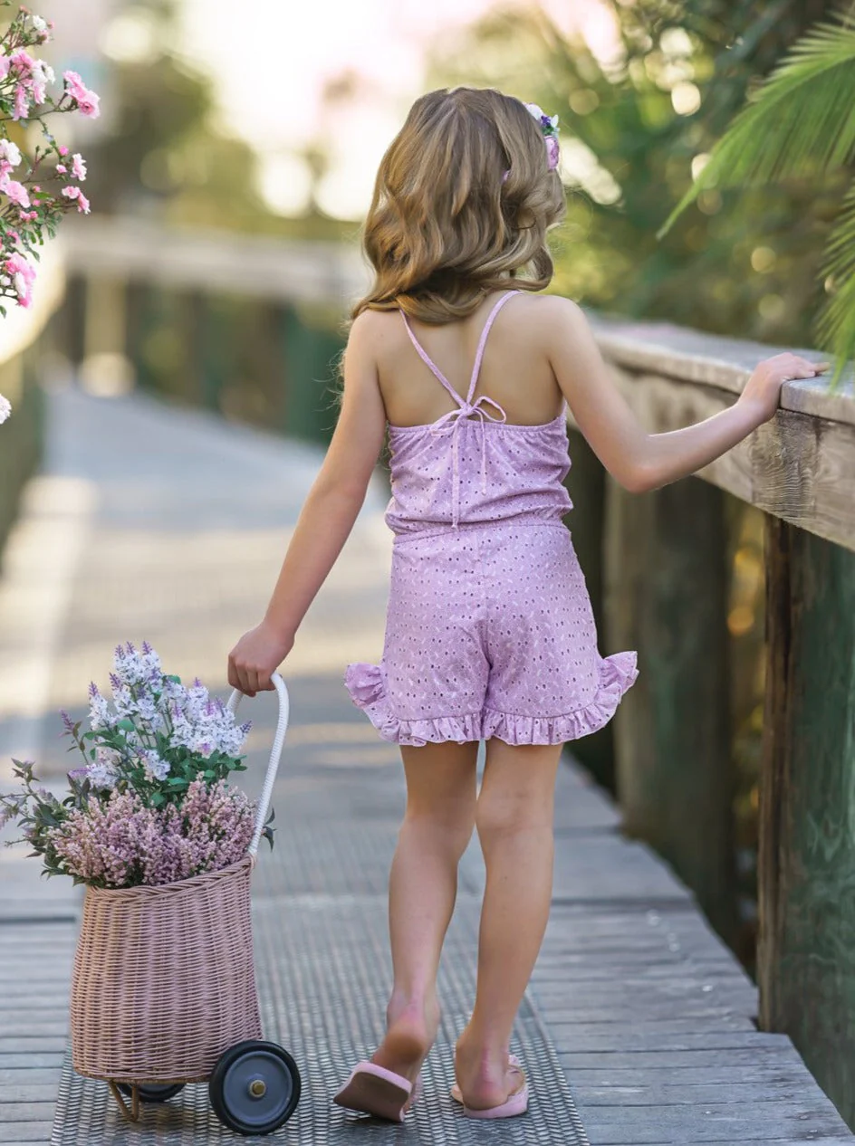 Eyelet Angel Drawstring Ruffle Romper - Image 5