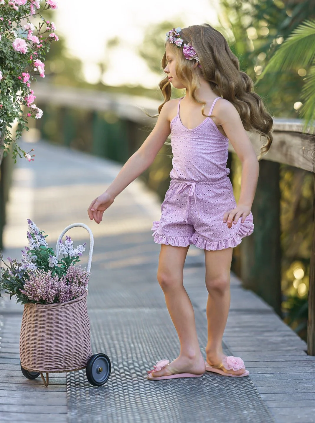 Eyelet Angel Drawstring Ruffle Romper - Image 6