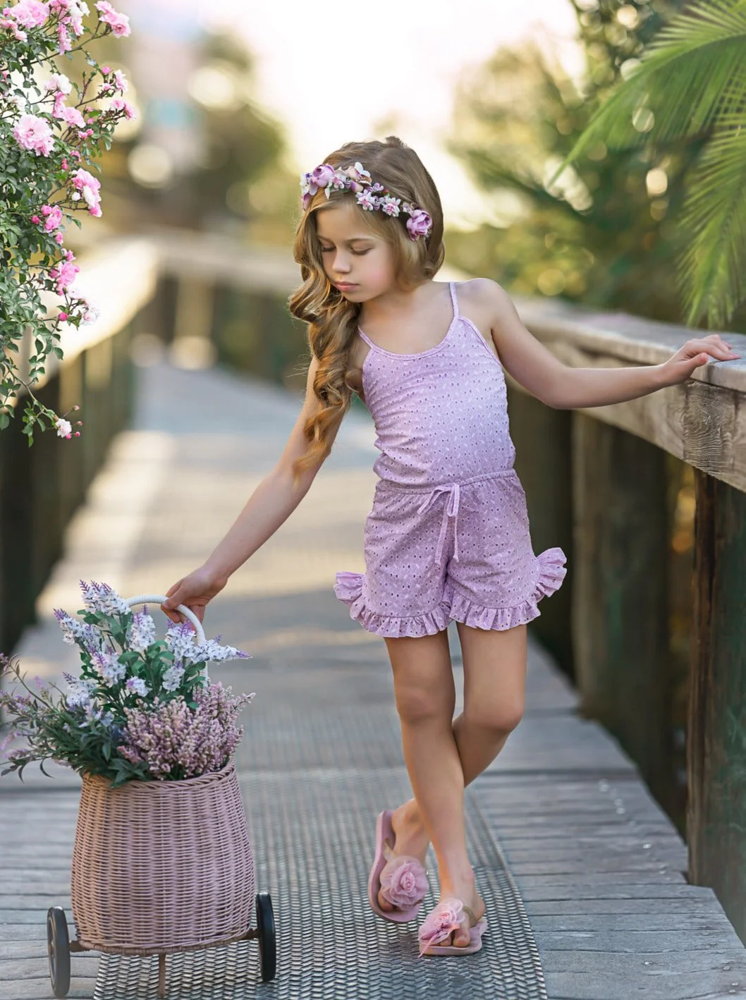 Eyelet Angel Drawstring Ruffle Romper - Image 7