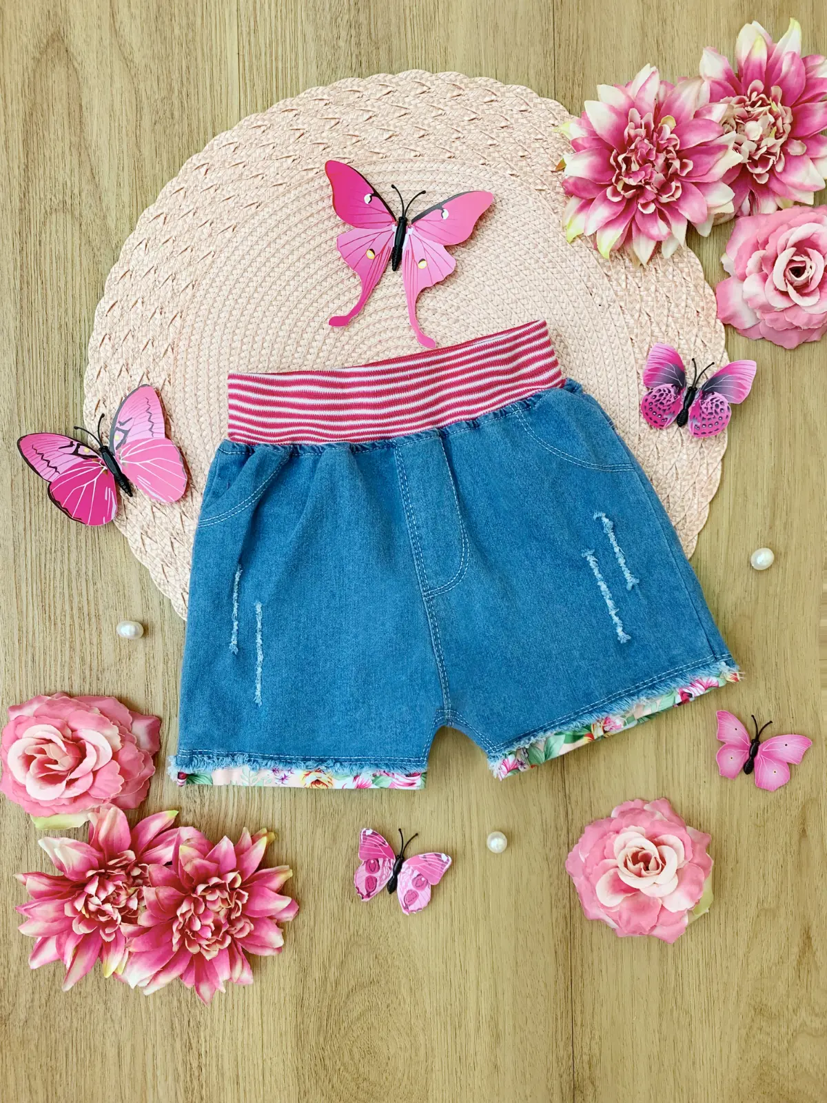 Sparkle and Lace Floral Denim Shorts - Image 2