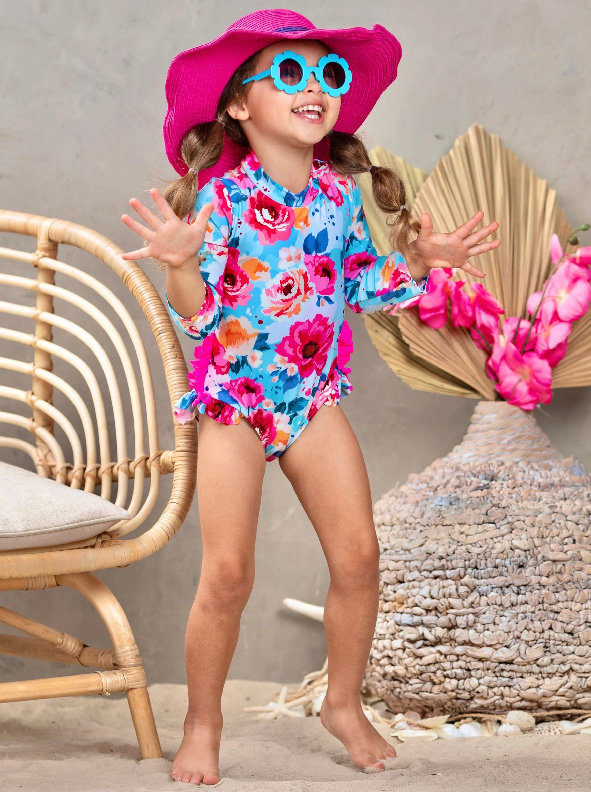 Water Flower One Piece Rash Guard Swimsuit - Image 2