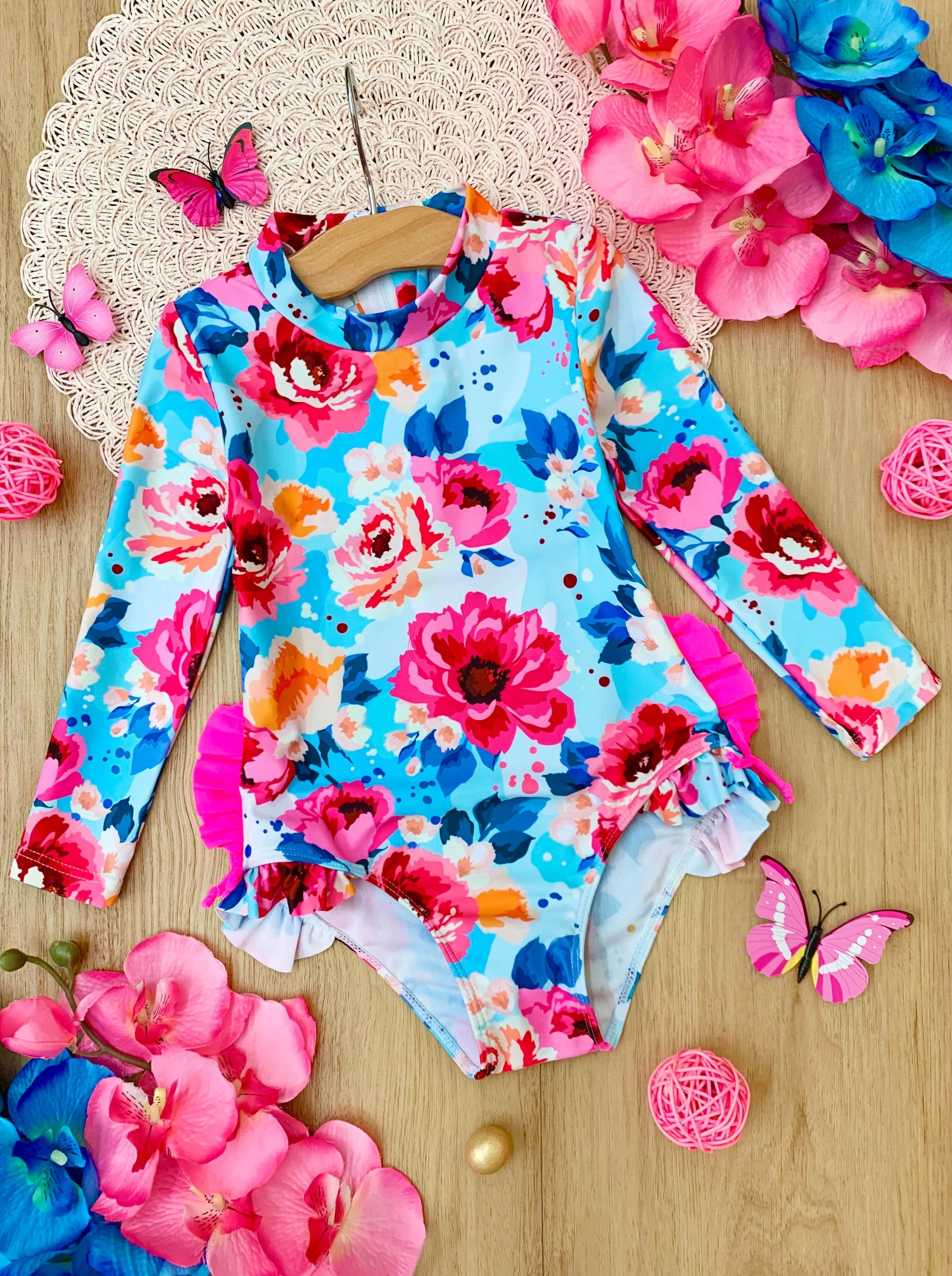 Water Flower One Piece Rash Guard Swimsuit - Image 3