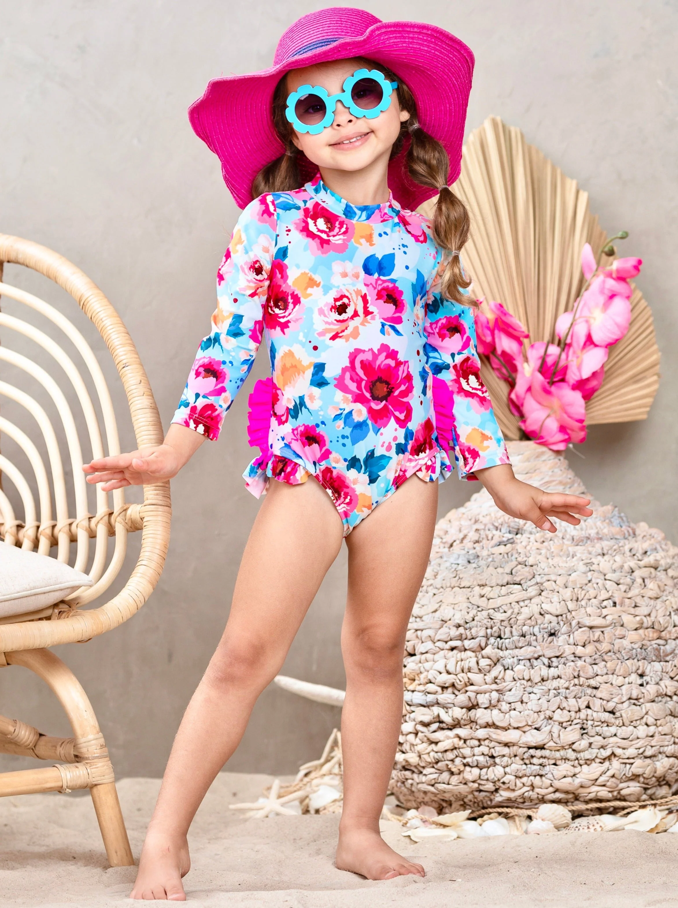 Water Flower One Piece Rash Guard Swimsuit - Image 4