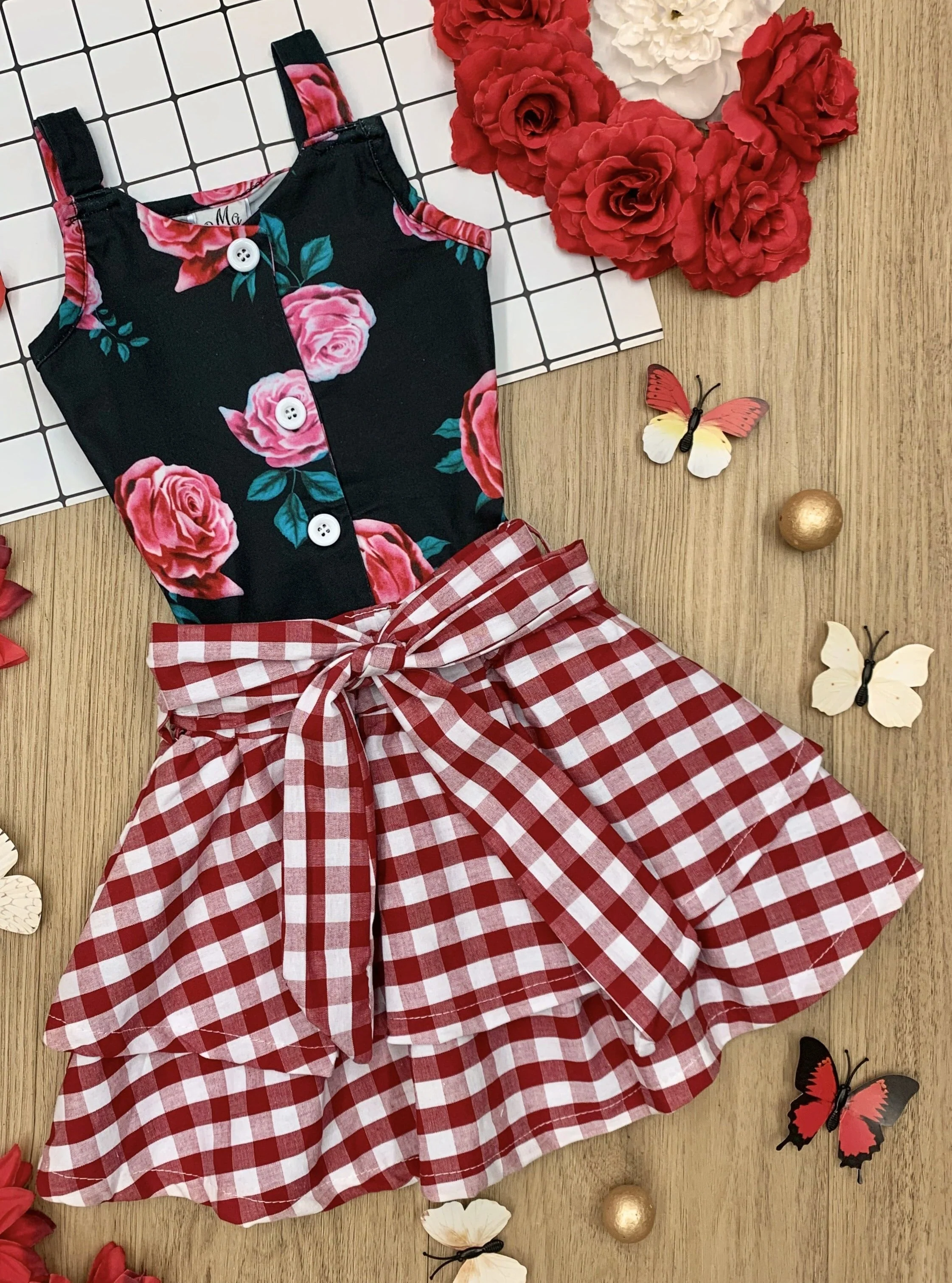 Lovely Mash Up Plaid Tiered Skirt Set - Image 3