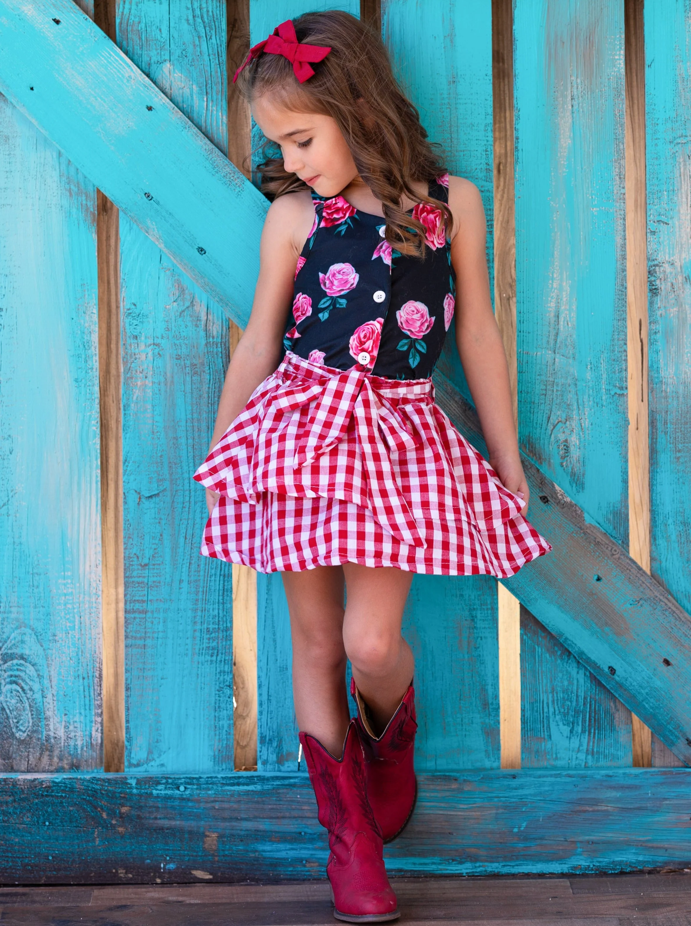 Lovely Mash Up Plaid Tiered Skirt Set - Image 5
