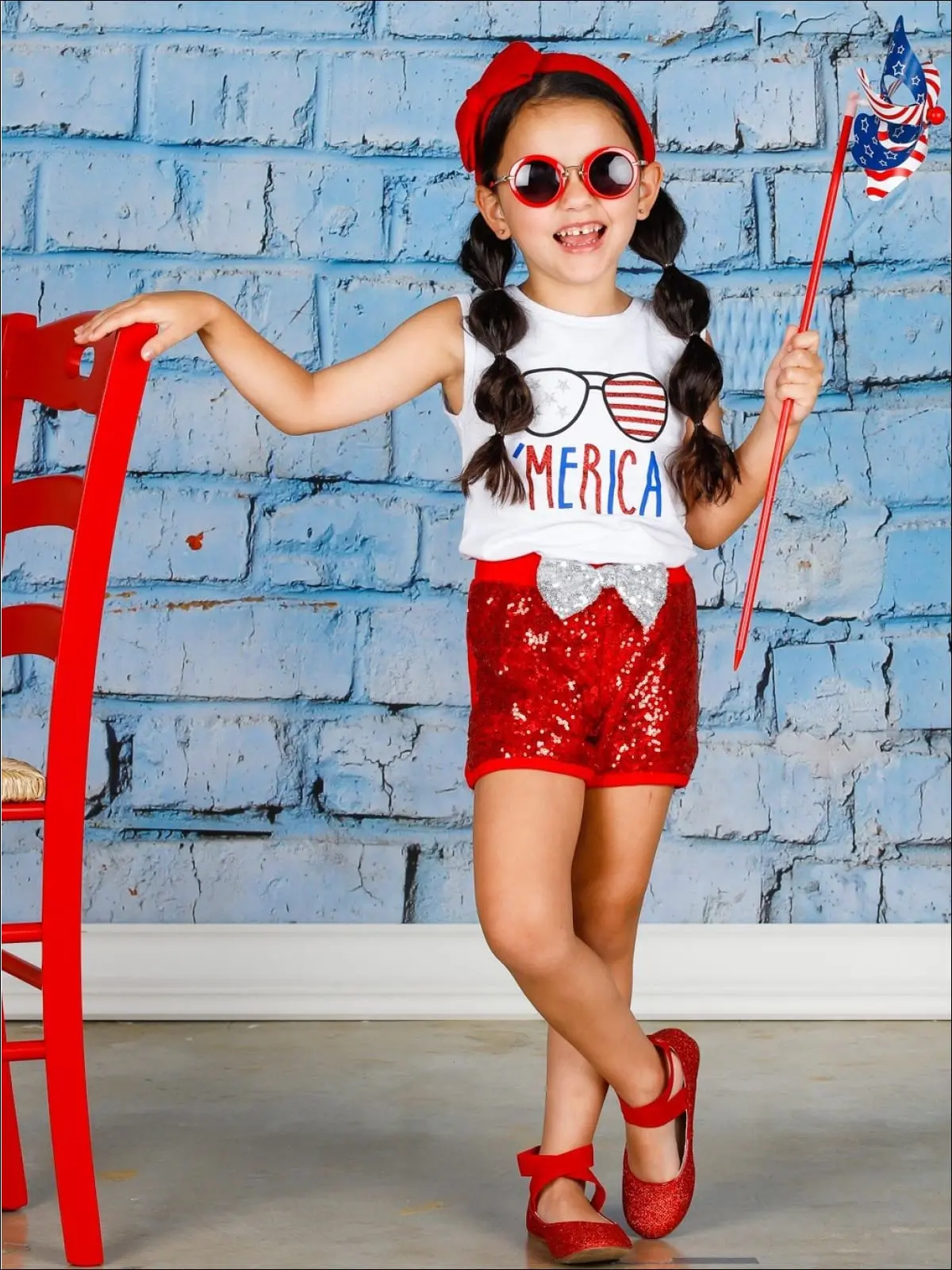 'Merica Top and Sequin Bow Short Set - Image 2