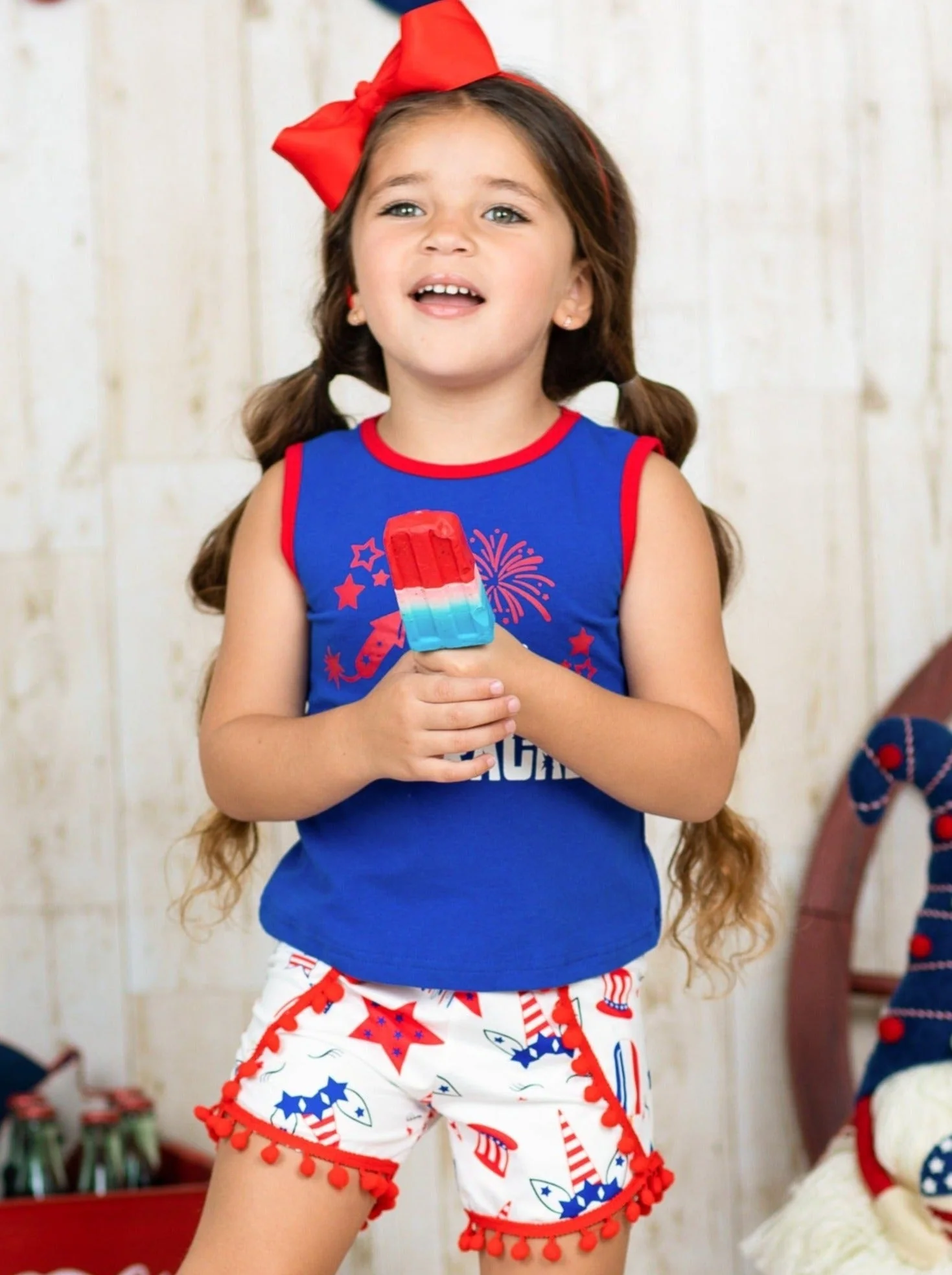 Little Firecracker Pom Pom Shorts Set - Image 2