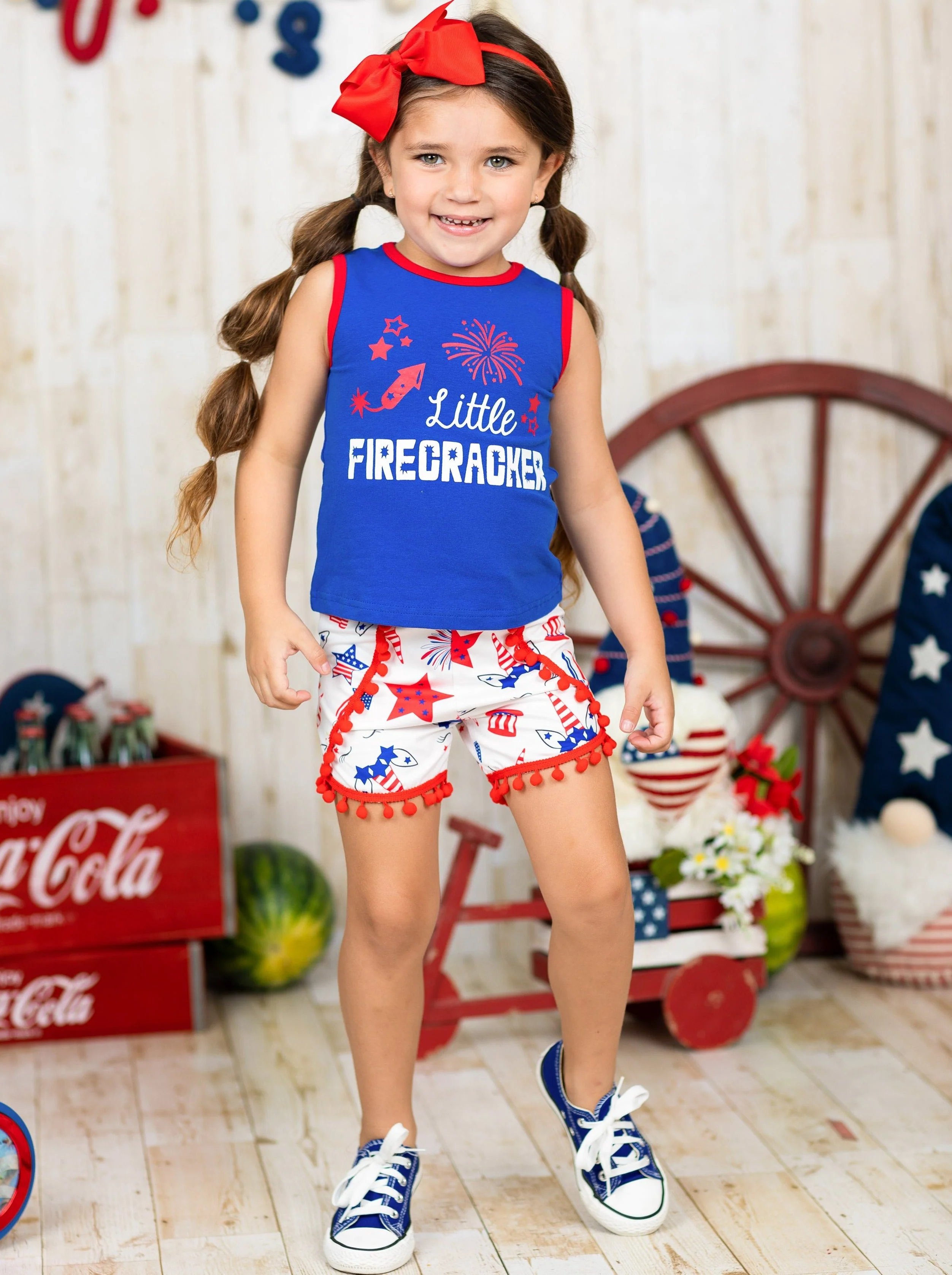 Little Firecracker Pom Pom Shorts Set - Image 3