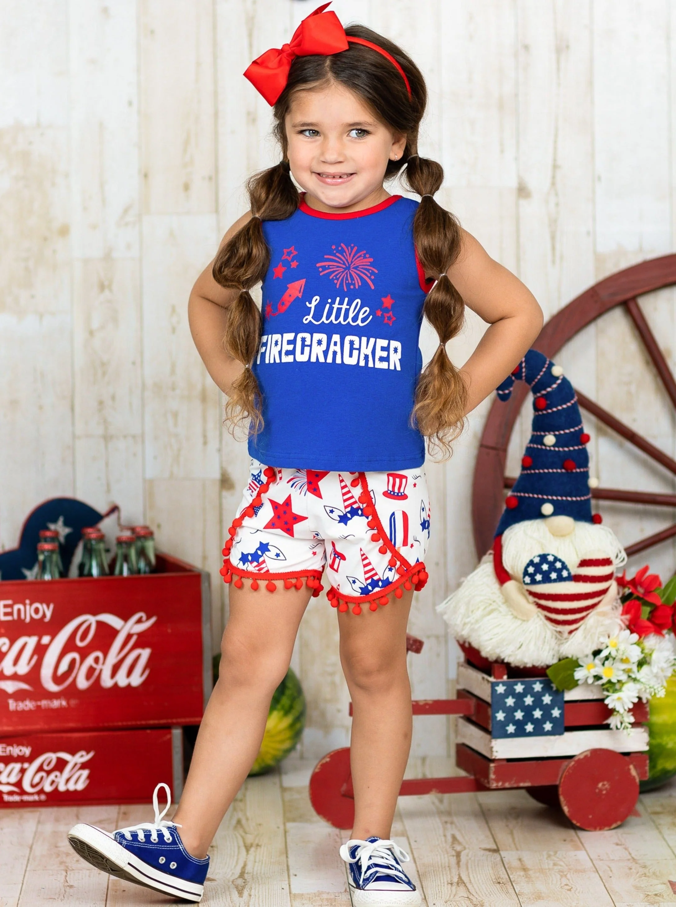 Little Firecracker Pom Pom Shorts Set - Image 4