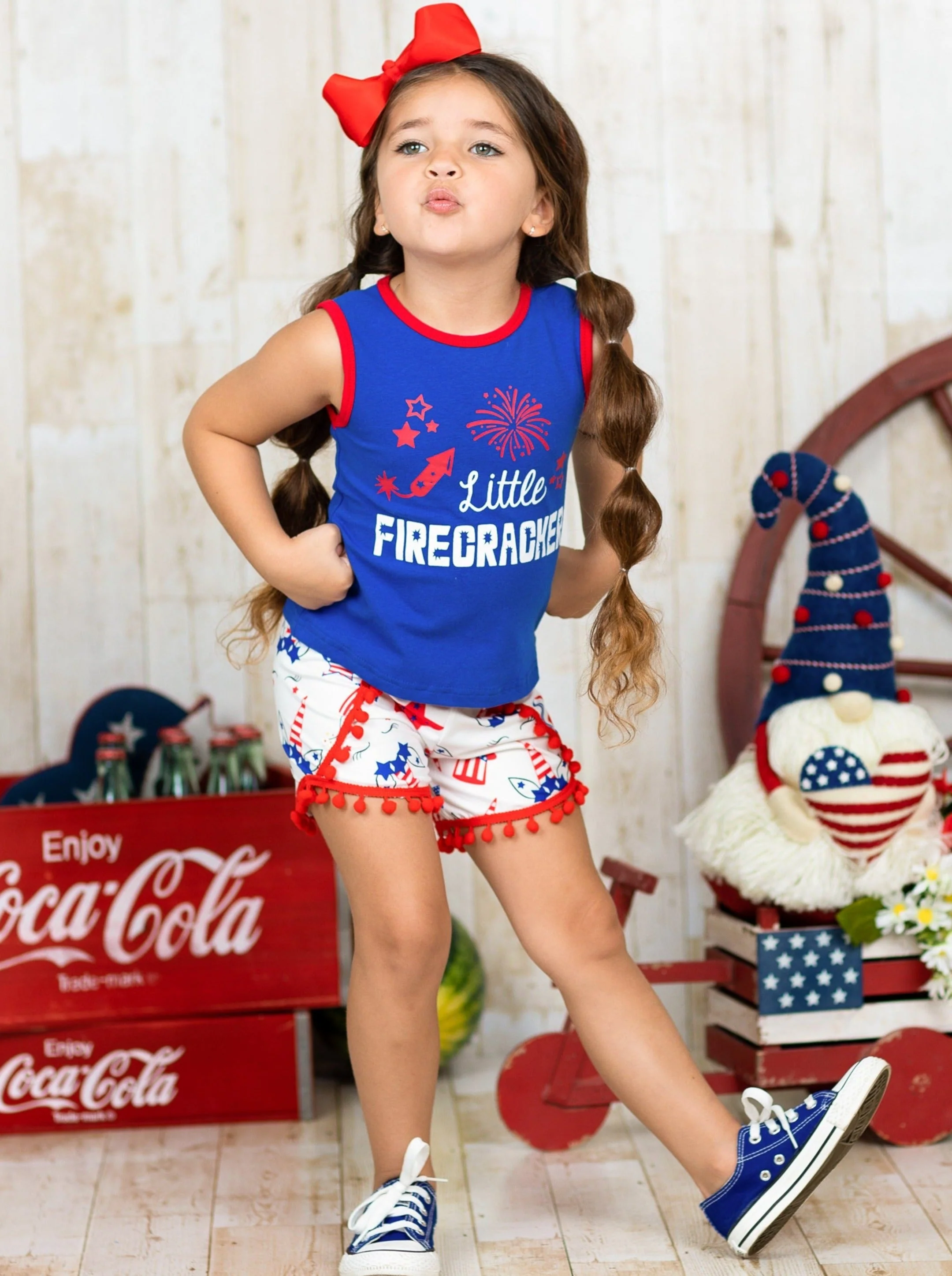 Little Firecracker Pom Pom Shorts Set - Image 5