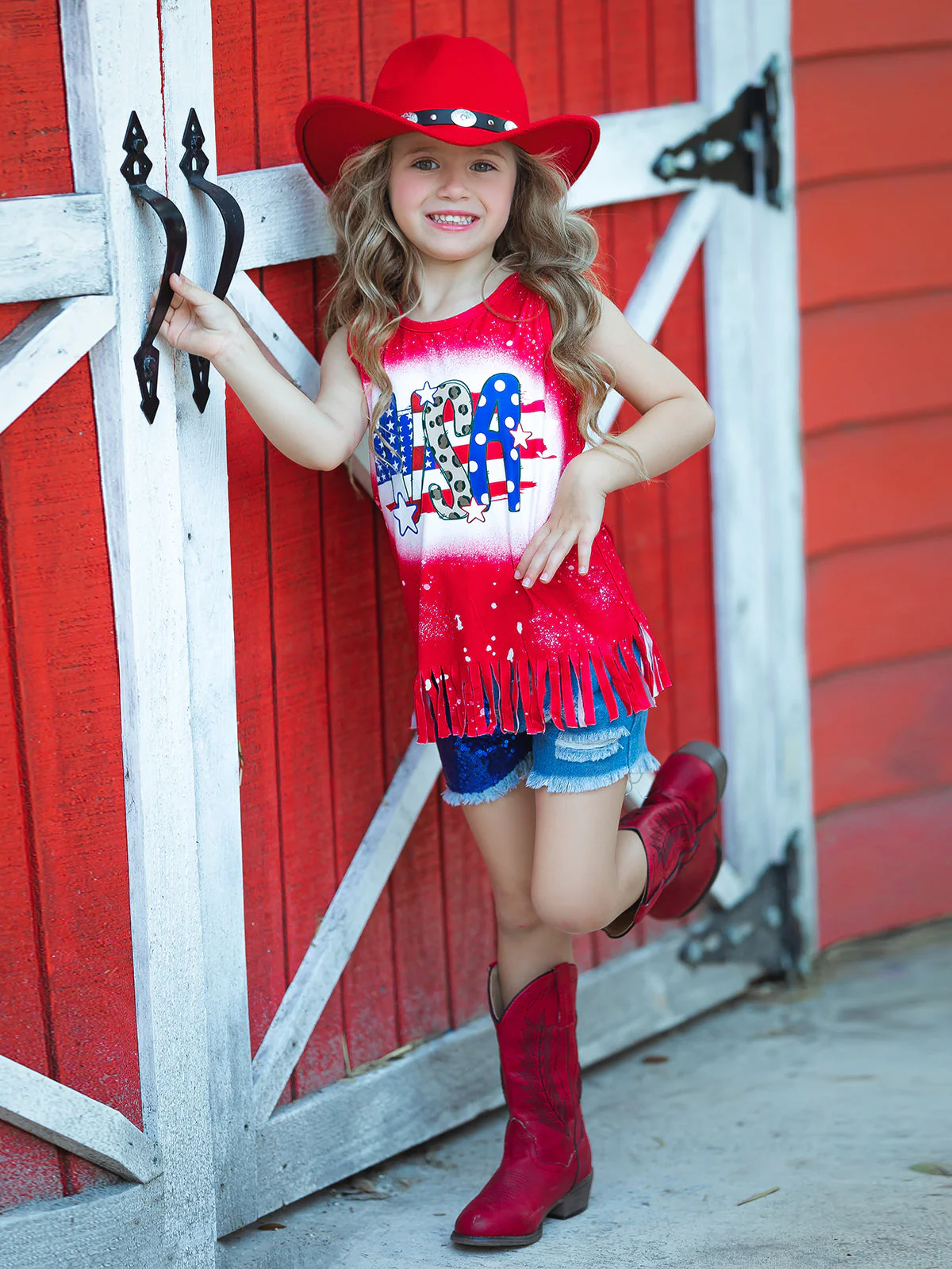 USA Sparkle Sequin Denim Shorts Set - Image 10