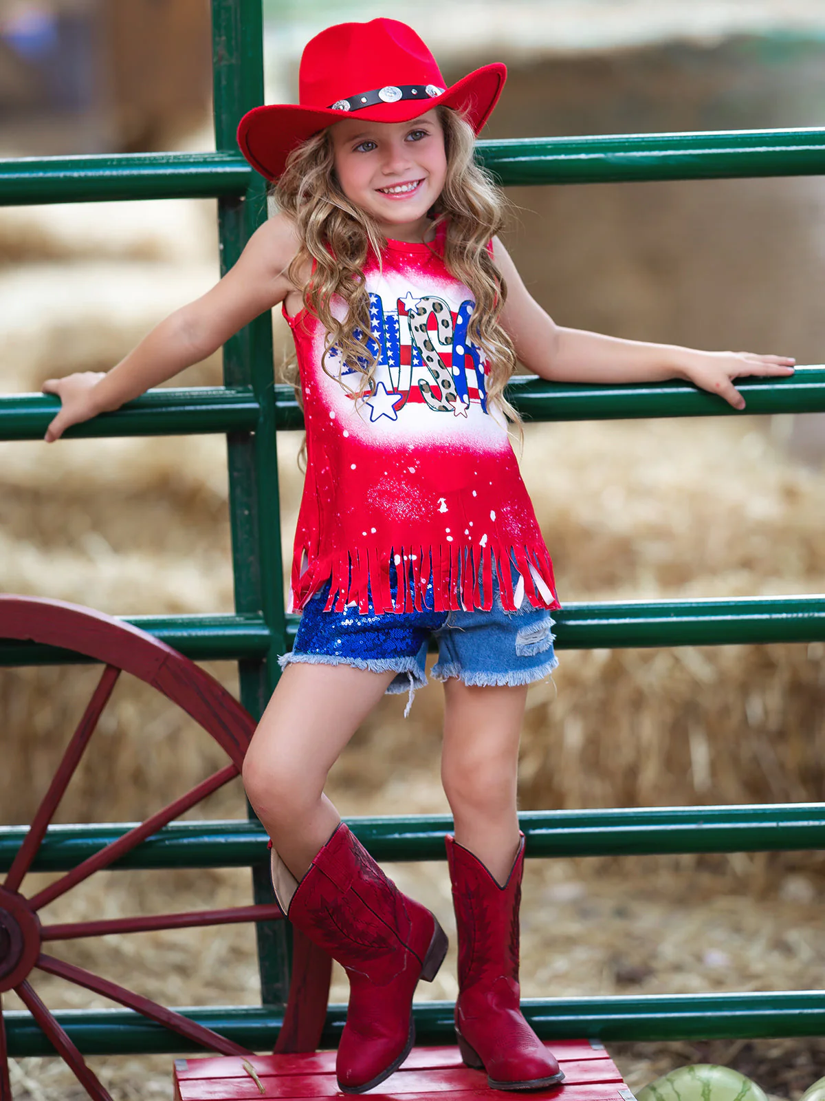 USA Sparkle Sequin Denim Shorts Set - Image 2