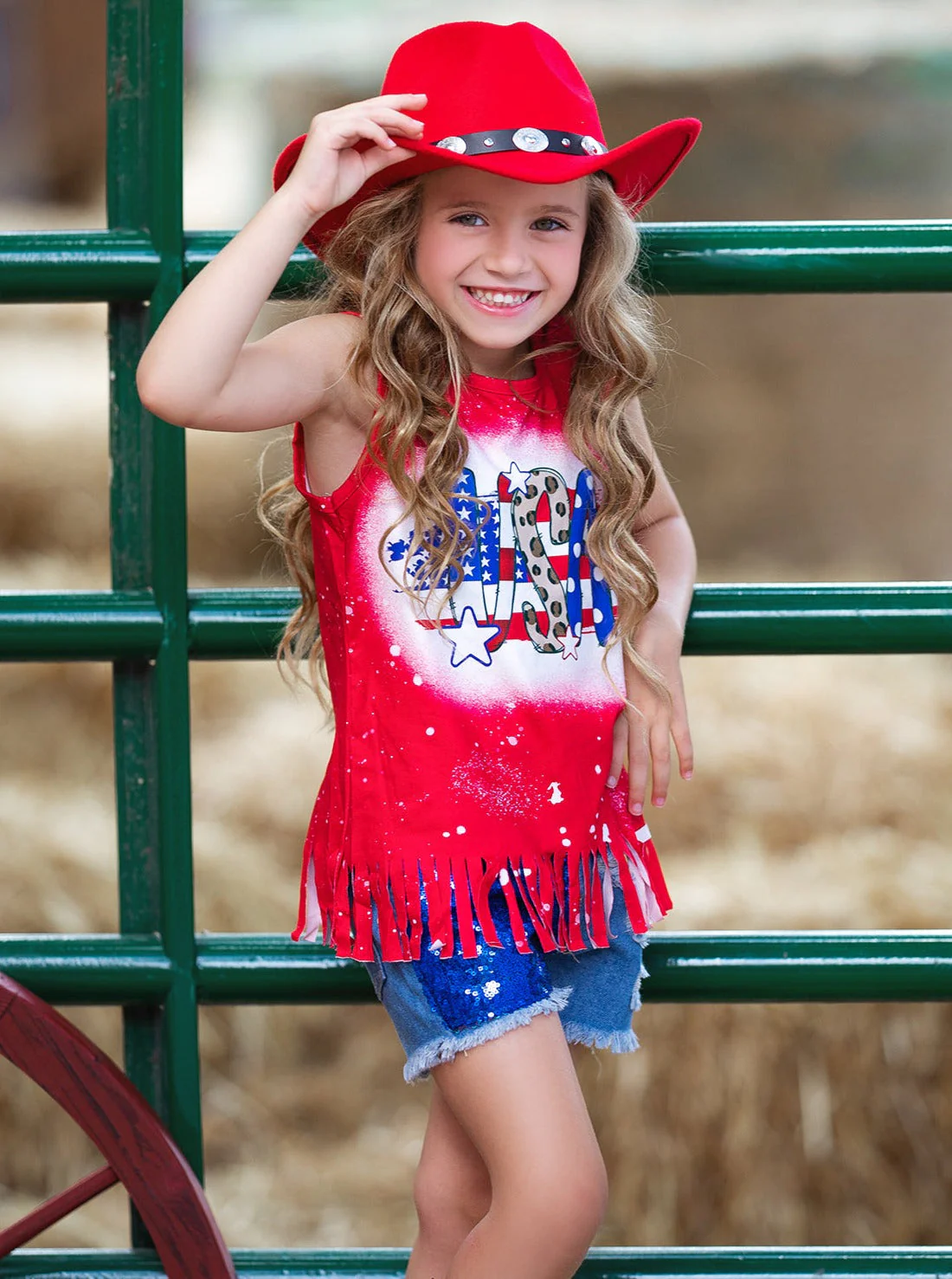 USA Sparkle Sequin Denim Shorts Set - Image 3