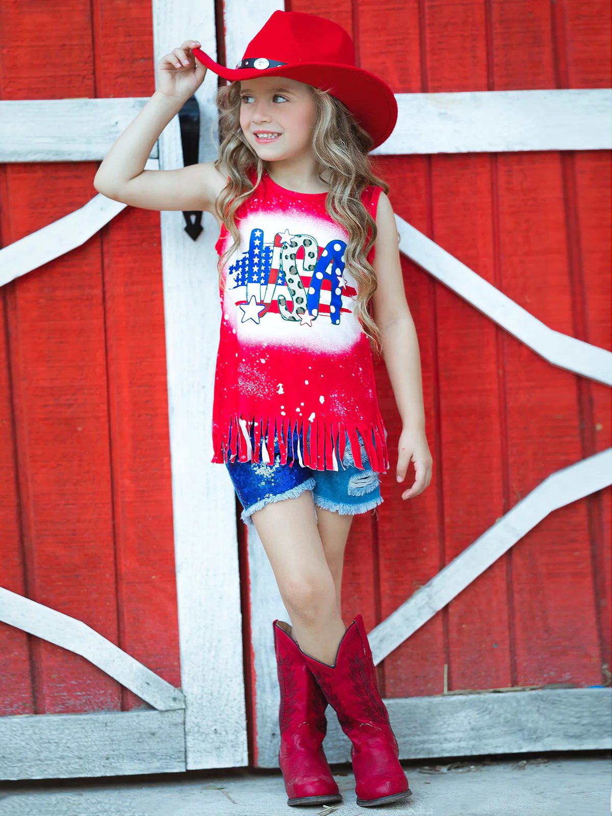 USA Sparkle Sequin Denim Shorts Set - Image 4