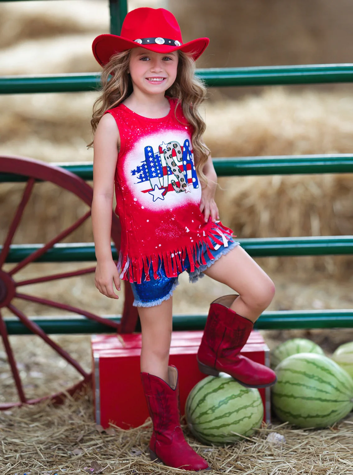 USA Sparkle Sequin Denim Shorts Set - Image 7