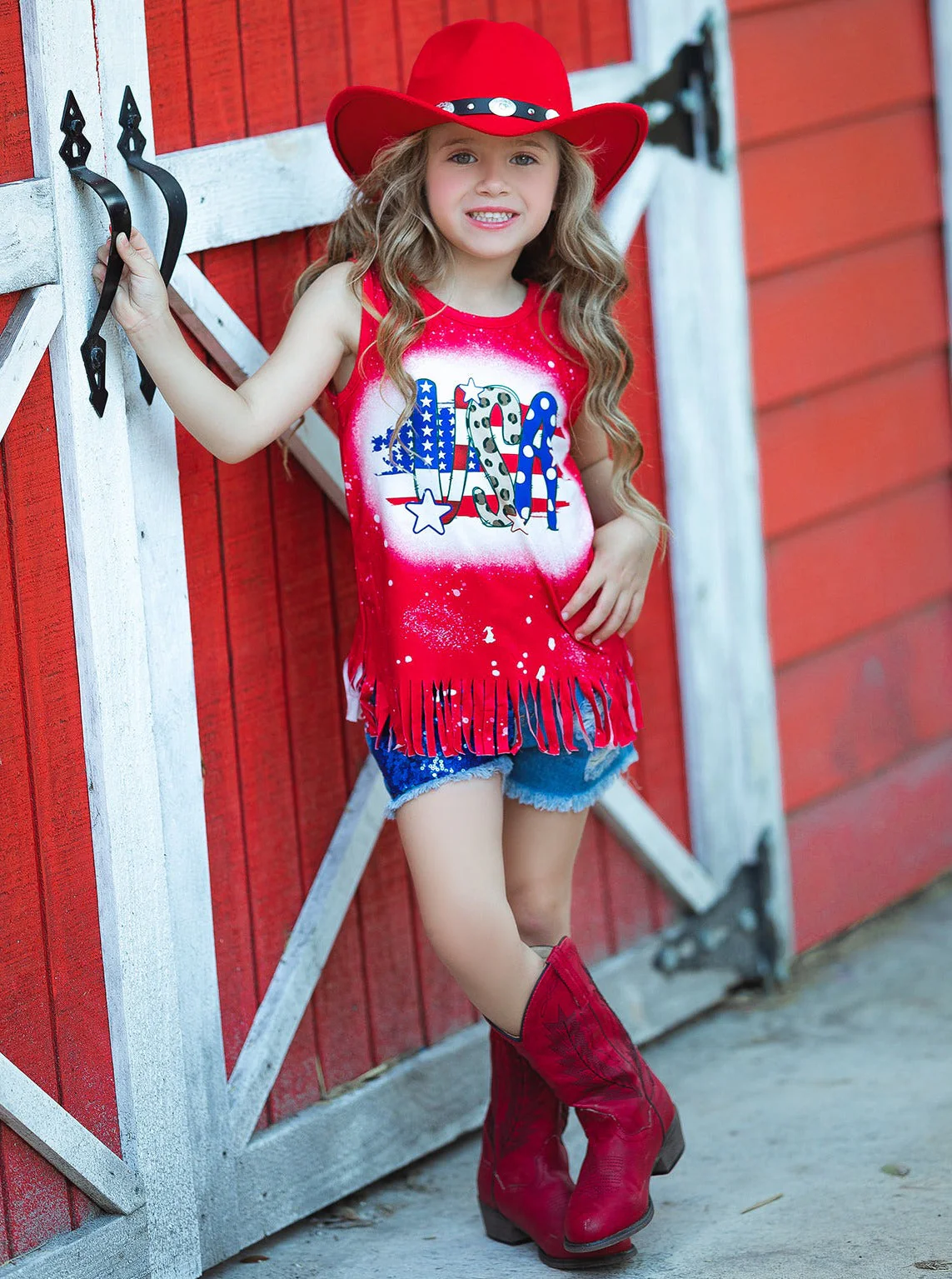 USA Sparkle Sequin Denim Shorts Set - Image 8
