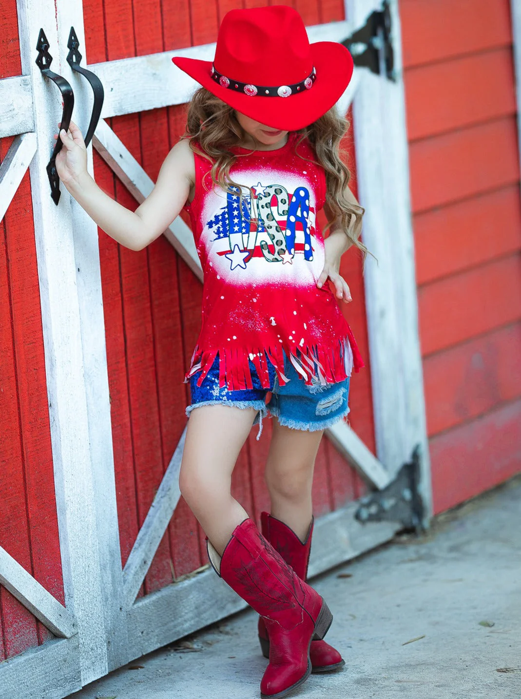 USA Sparkle Sequin Denim Shorts Set - Image 9