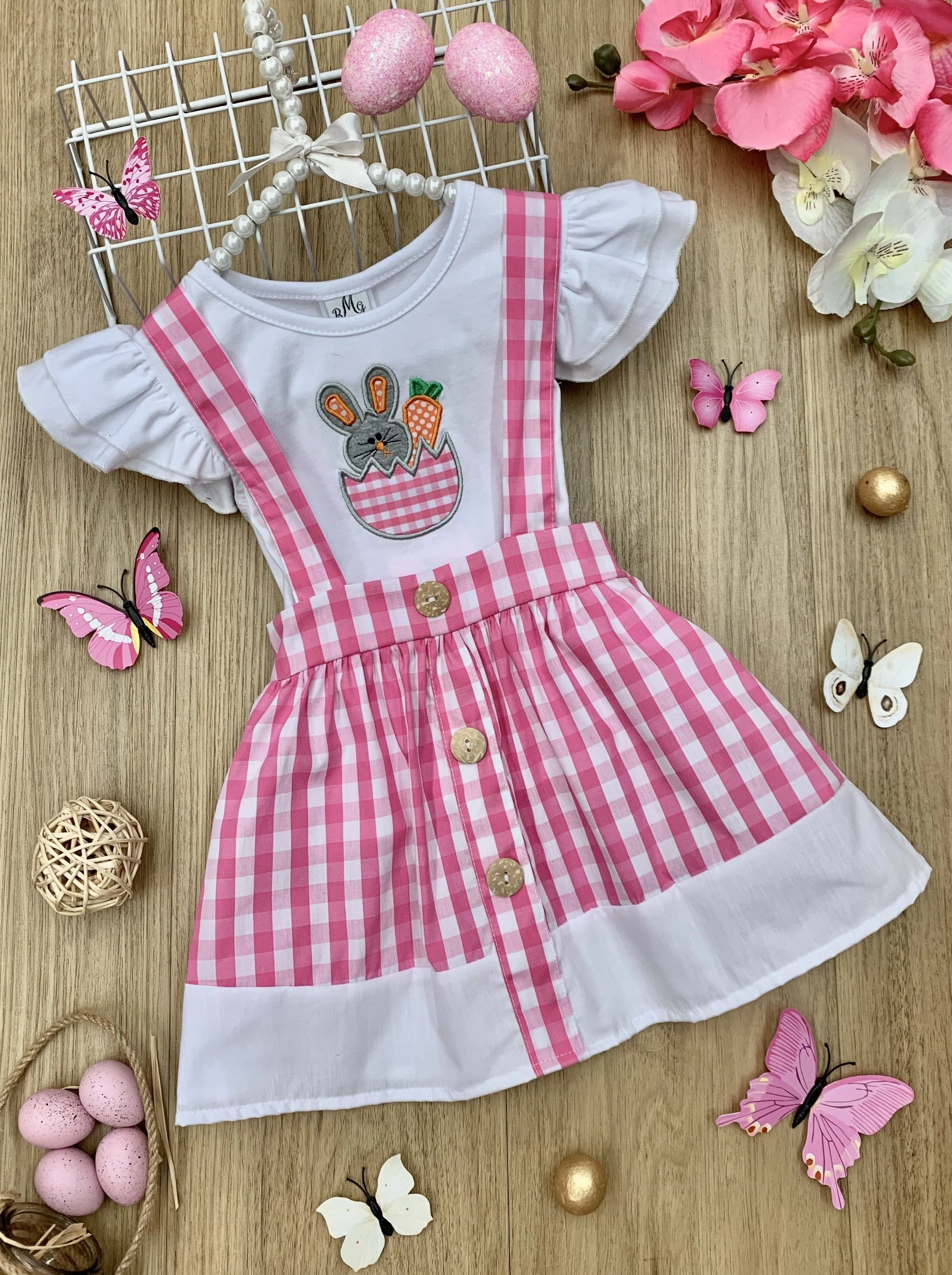 Funny Bunny Plaid Overall Skirt Set - Image 3