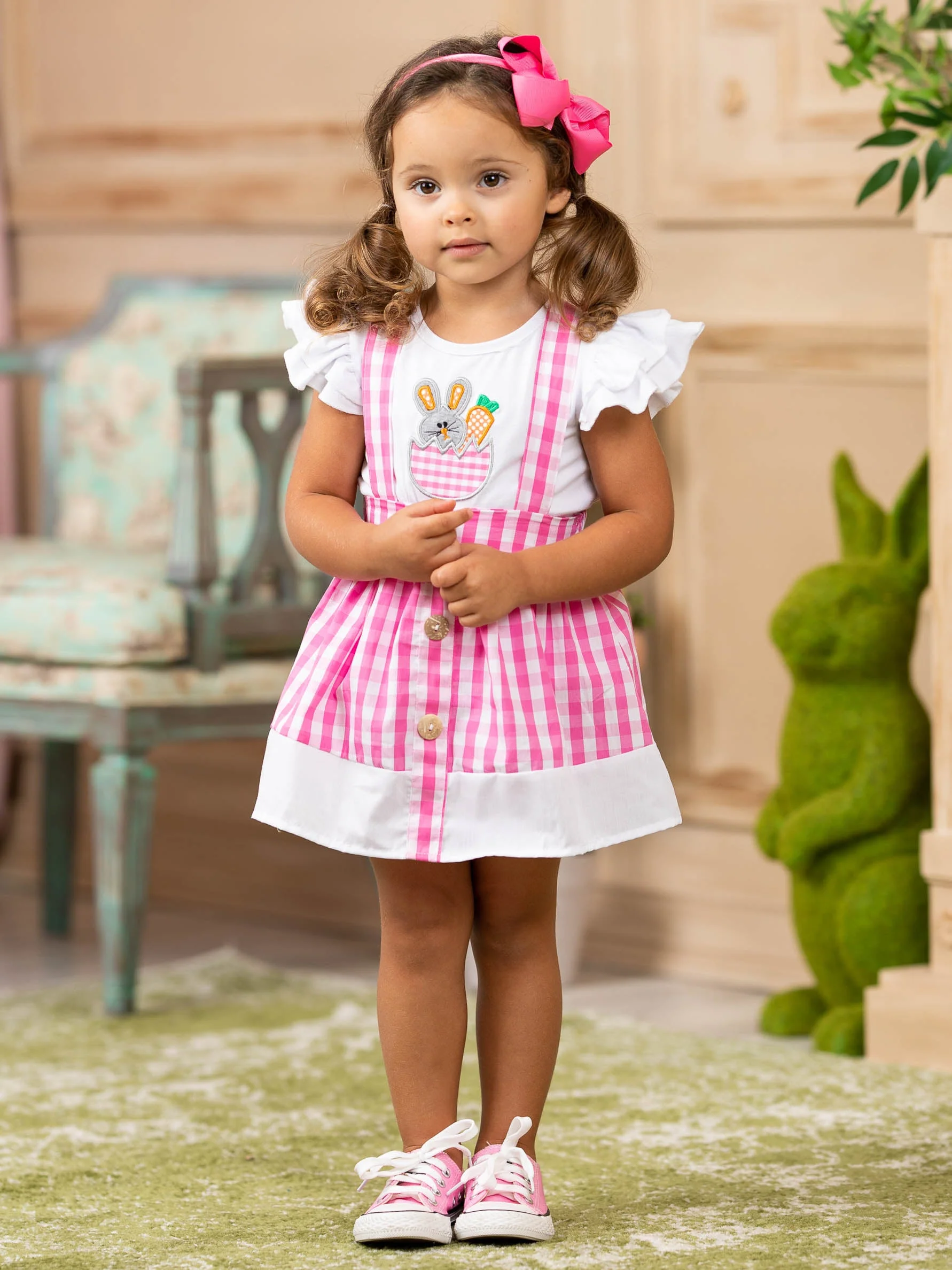 Funny Bunny Plaid Overall Skirt Set - Image 4