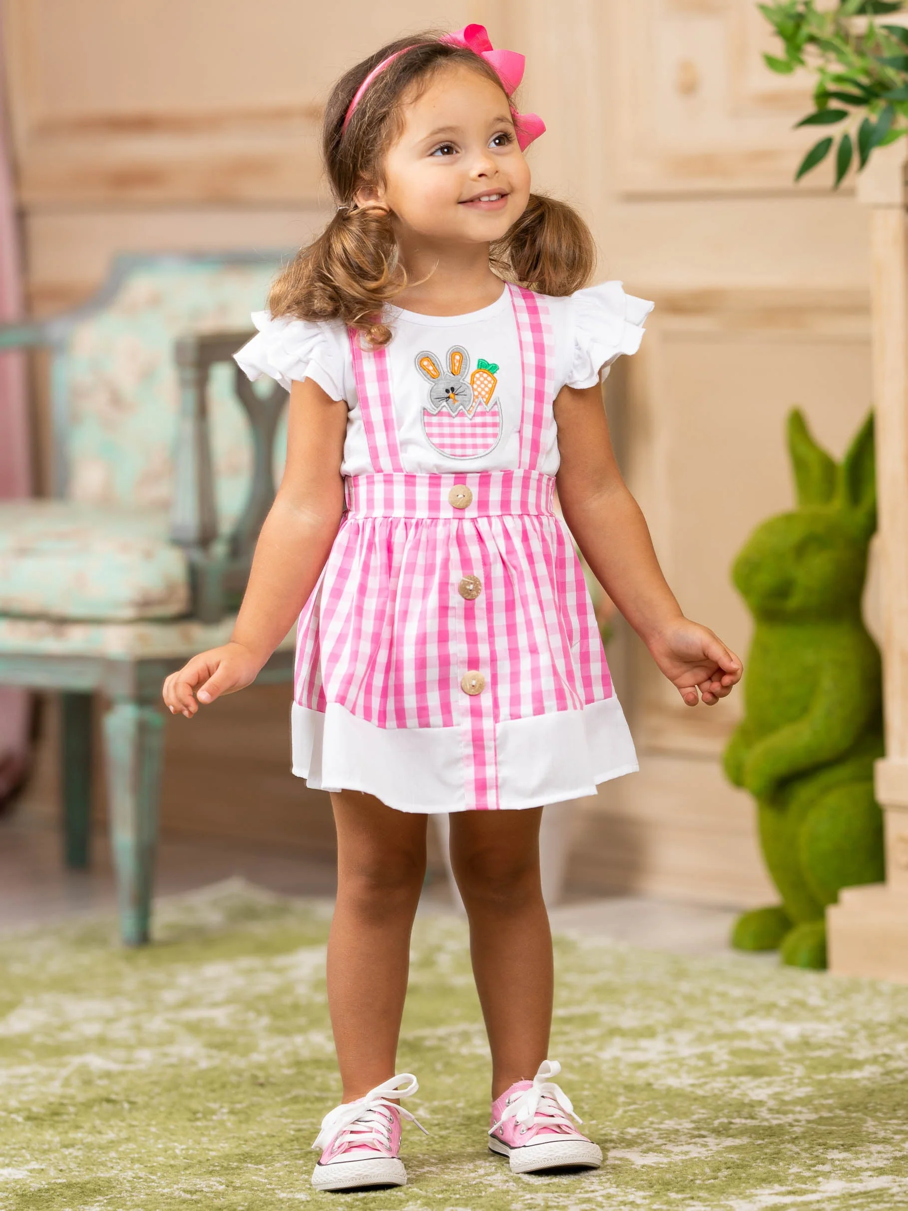 Funny Bunny Plaid Overall Skirt Set - Image 5
