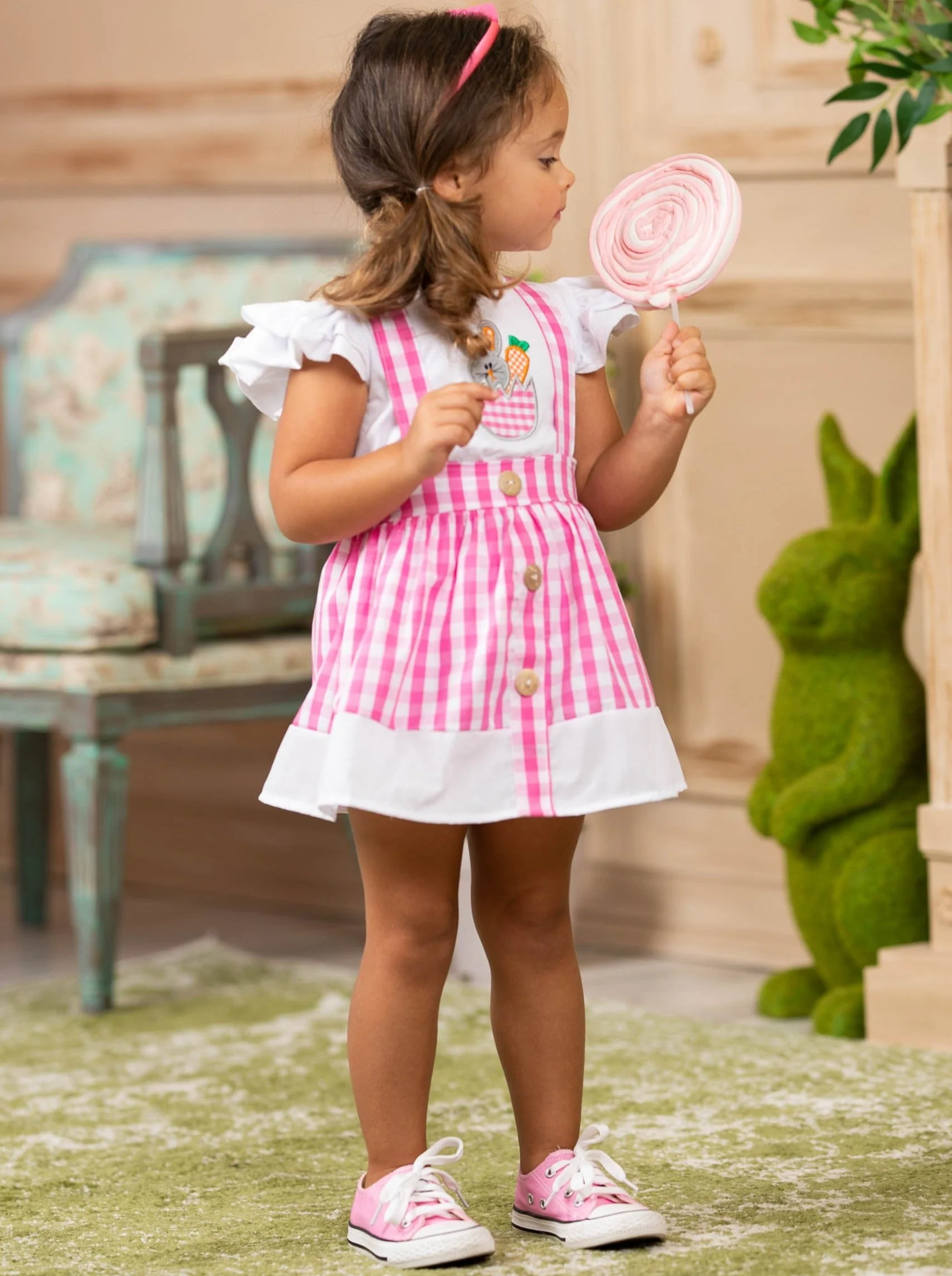 Funny Bunny Plaid Overall Skirt Set - Image 6